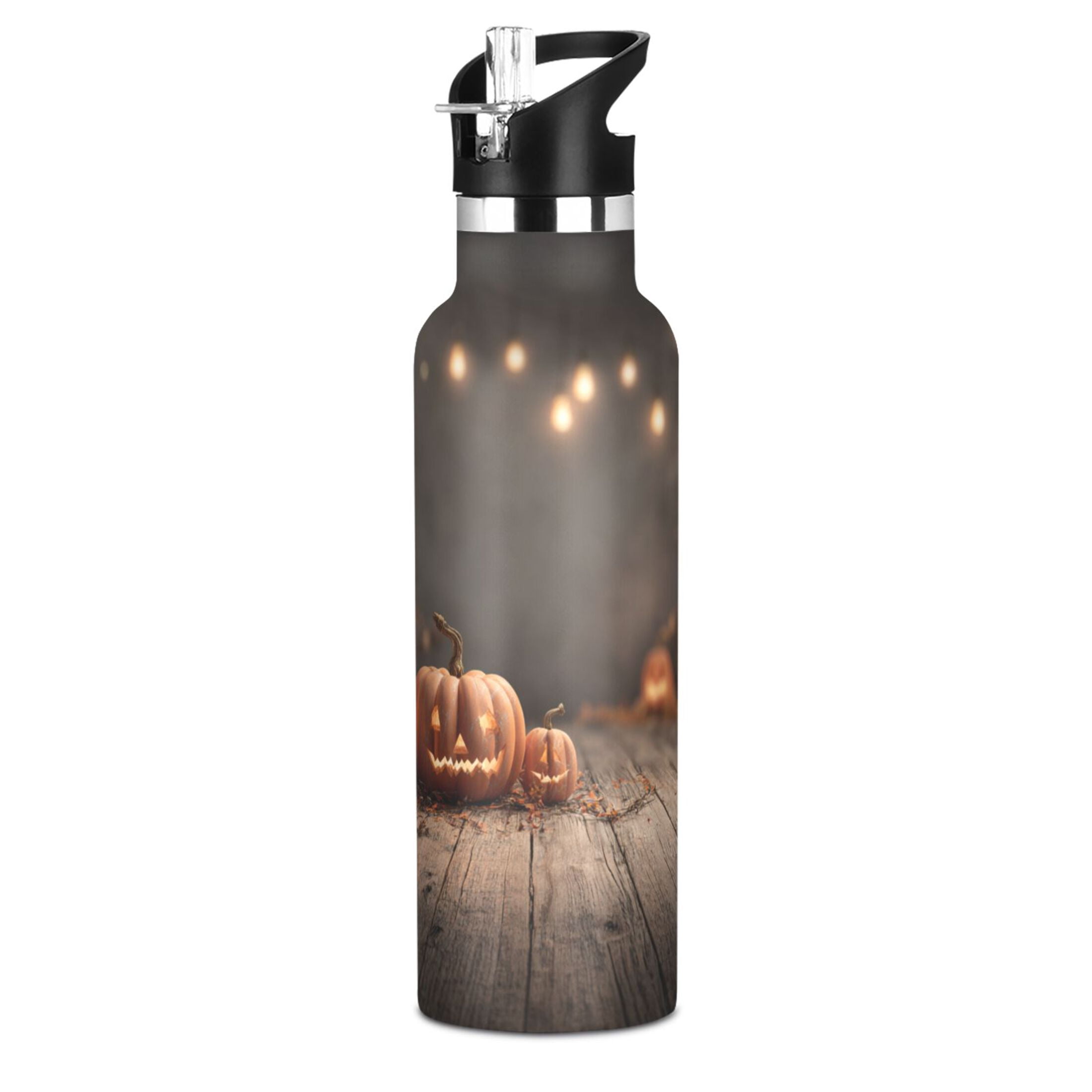 Kids Insulated Stainless Steel Sports Water Bottle 600ml (20oz) Pumpkins and Lanterns