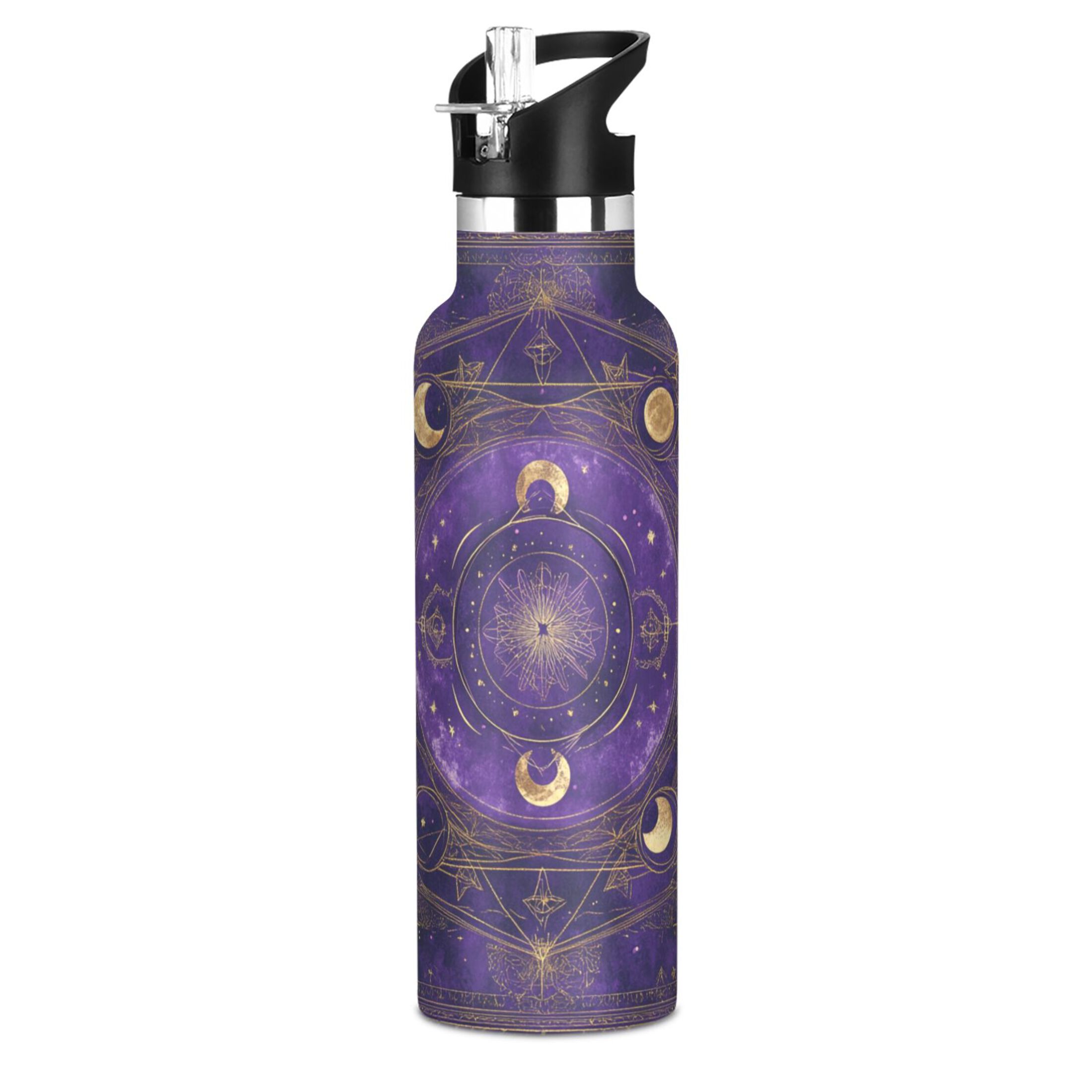 Kids Insulated Stainless Steel Sports Water Bottle 600ml (20oz) Purple Celestial Pattern
