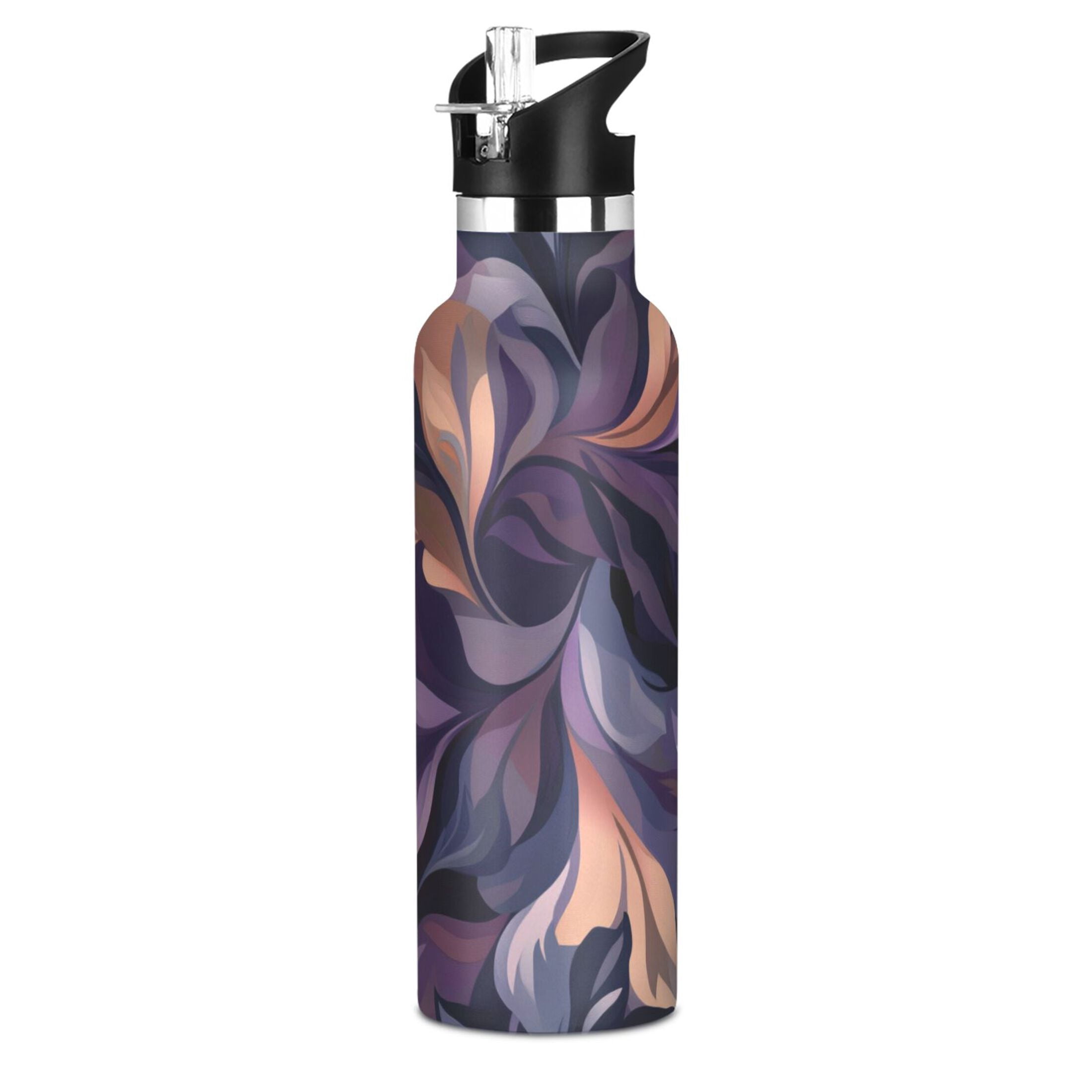 Kids Insulated Stainless Steel Sports Water Bottle 600ml (20oz) Purple Leaves