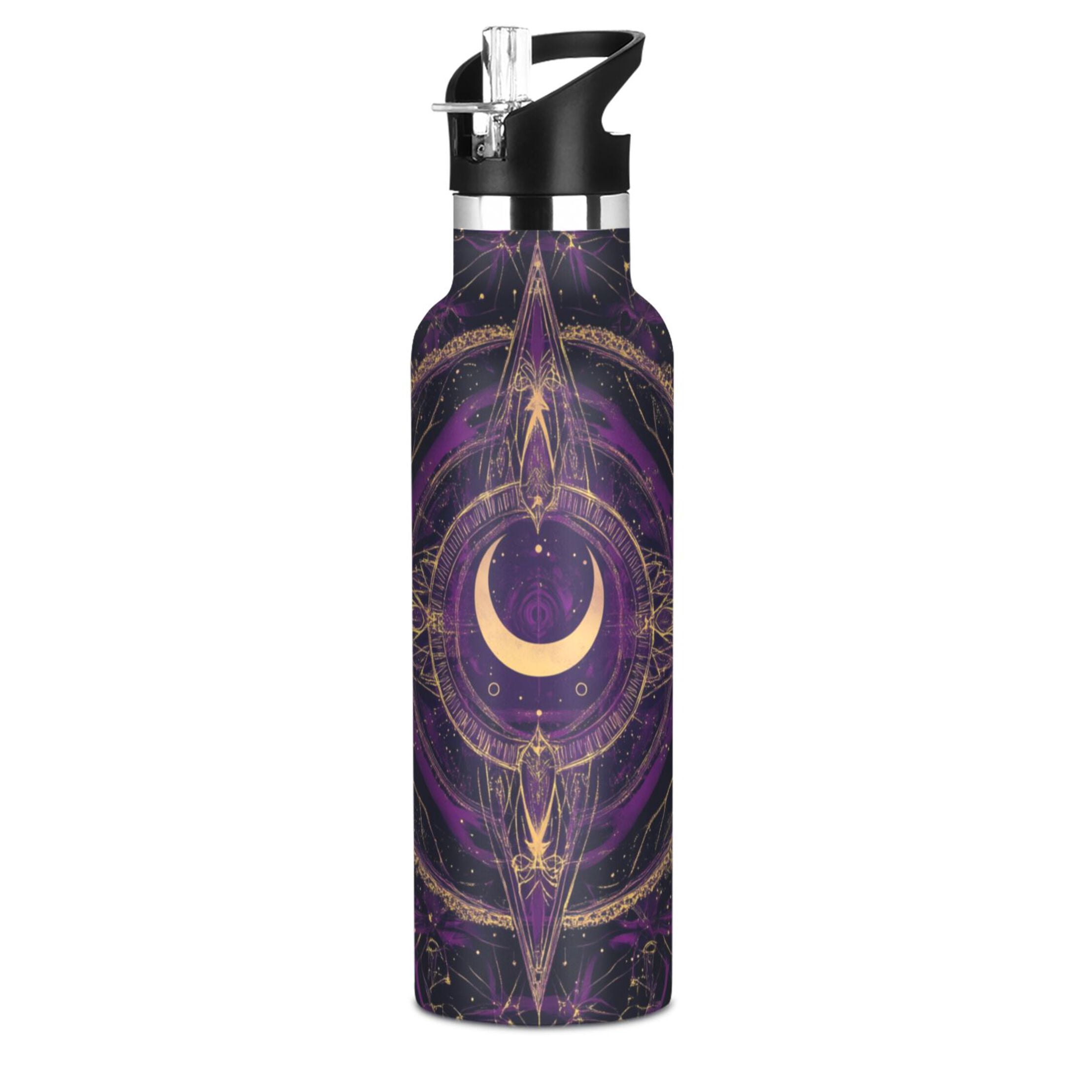 Kids Insulated Stainless Steel Sports Water Bottle 600ml (20oz) Purple Mystical Pattern