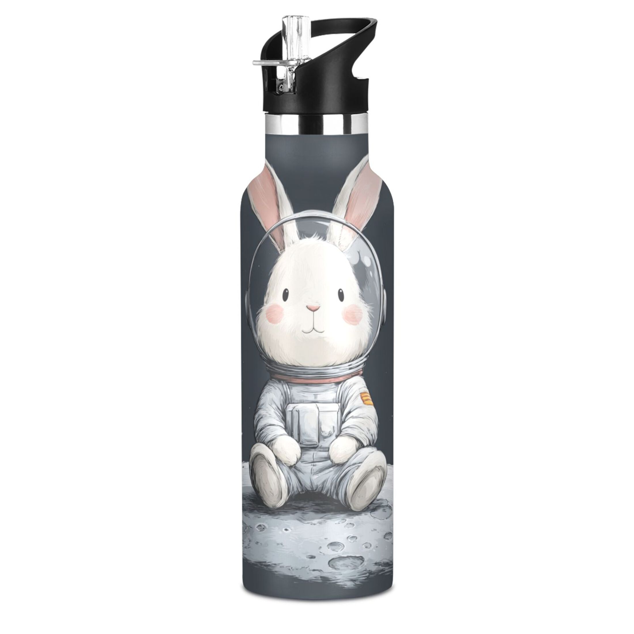 Kids Insulated Stainless Steel Sports Water Bottle 600ml (20oz) Rabbit in A Space