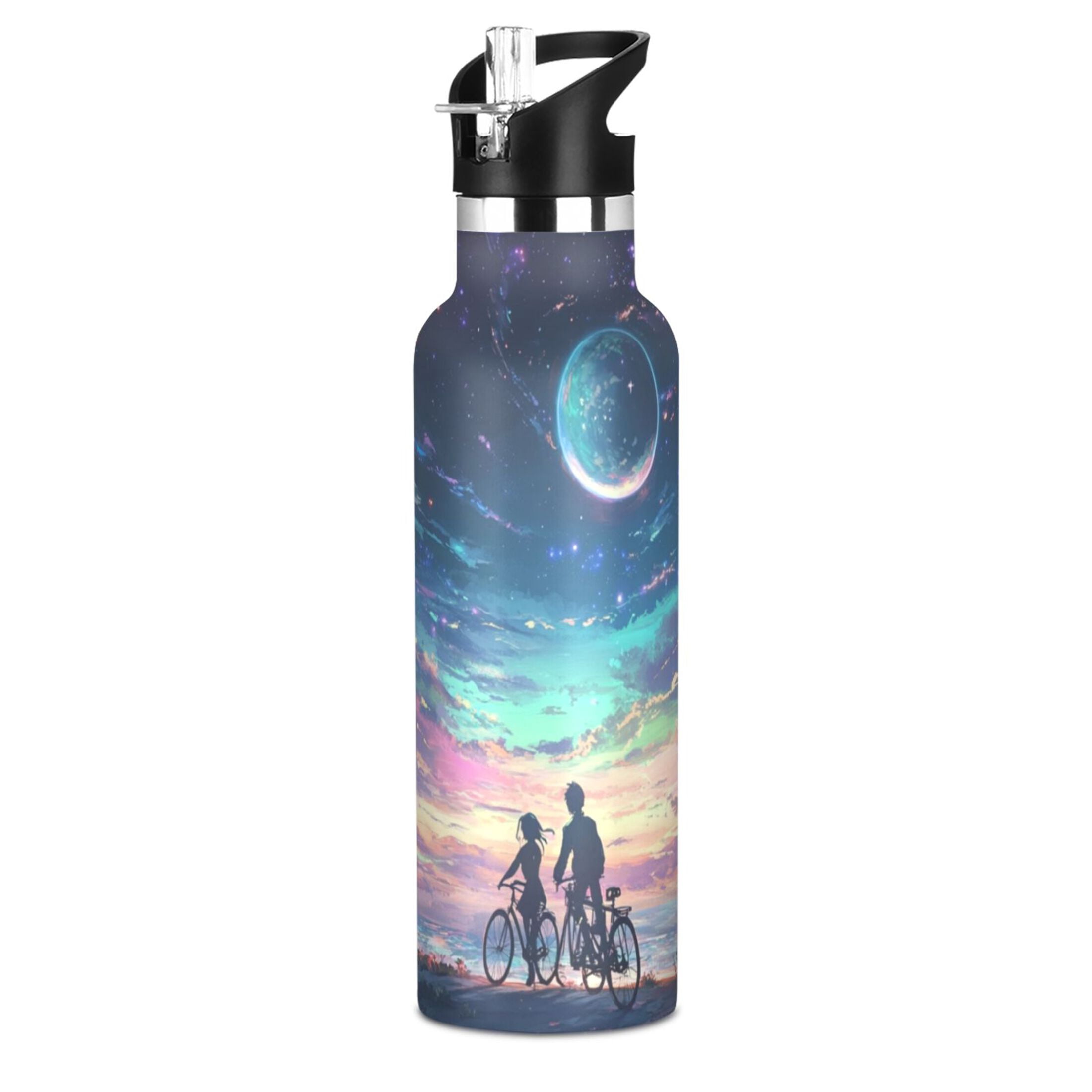Kids Insulated Stainless Steel Sports Water Bottle 600ml (20oz) Rainbow Sky Background