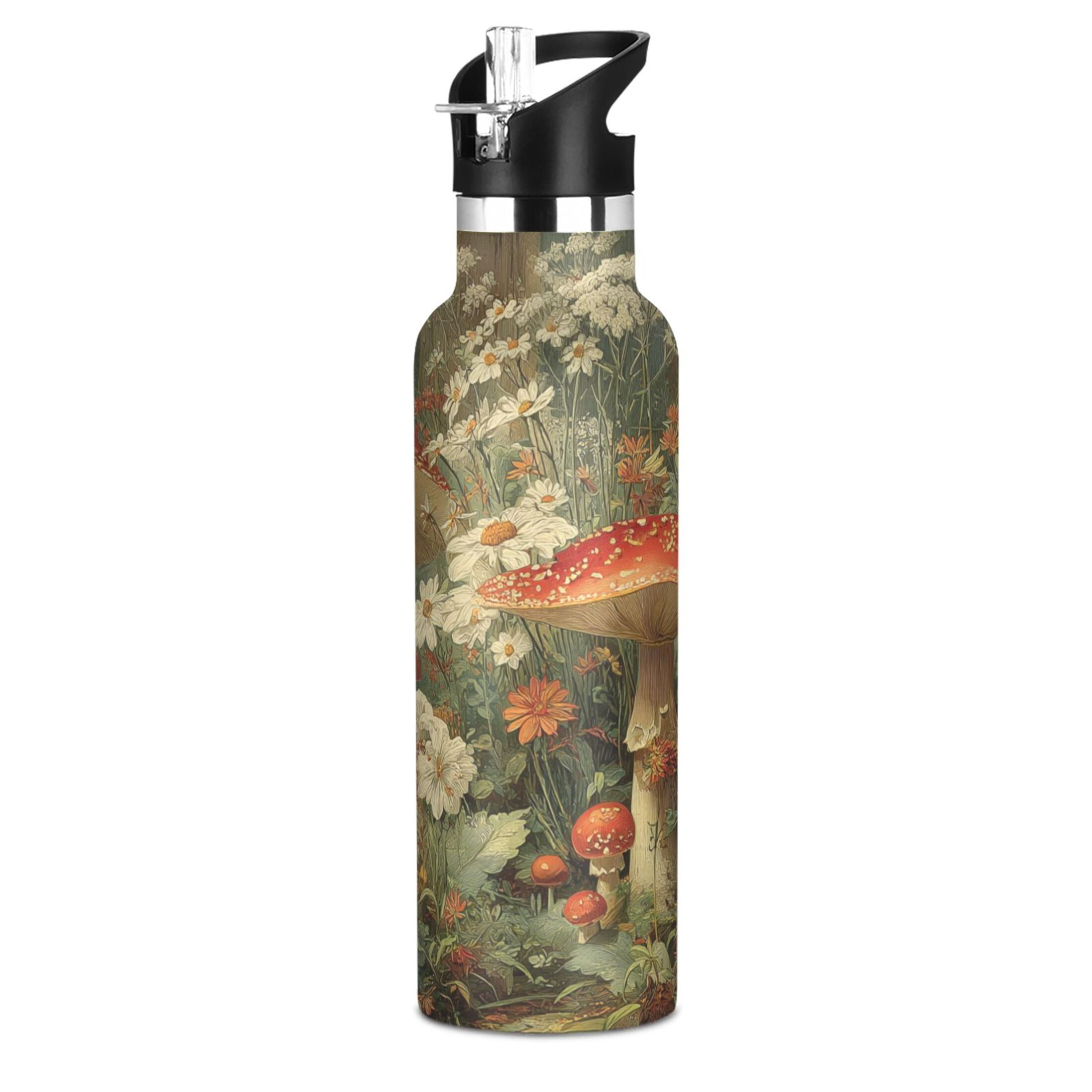 Kids Insulated Stainless Steel Sports Water Bottle 600ml (20oz) Red Mushrooms