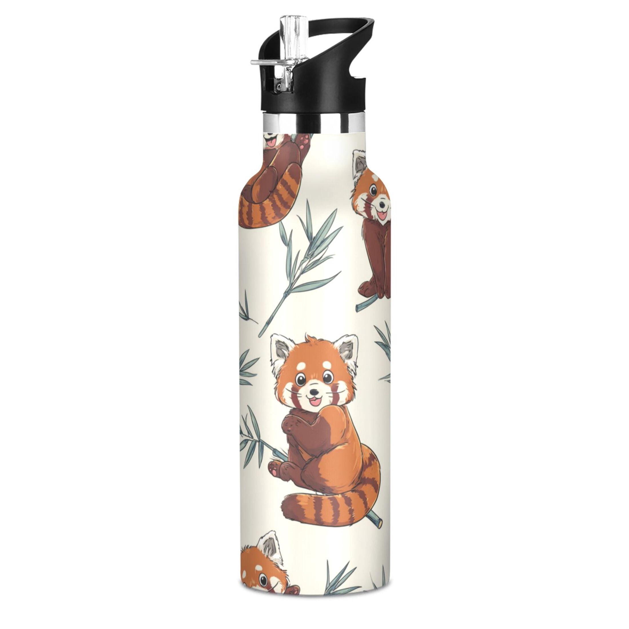 Kids Insulated Stainless Steel Sports Water Bottle 600ml (20oz) Red Panda Pattern