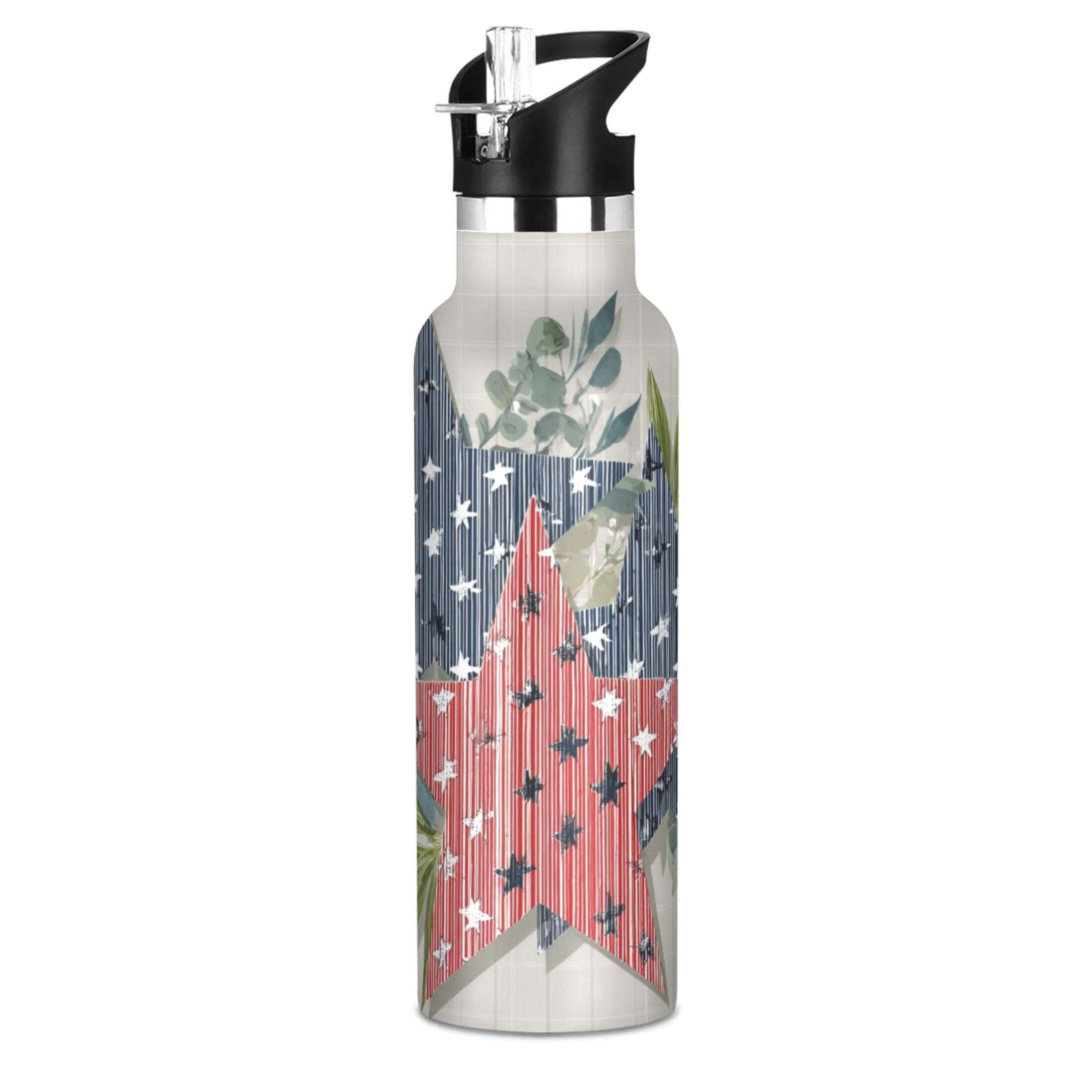 Kids Insulated Stainless Steel Sports Water Bottle 600ml (20oz) Red and Blue Stars