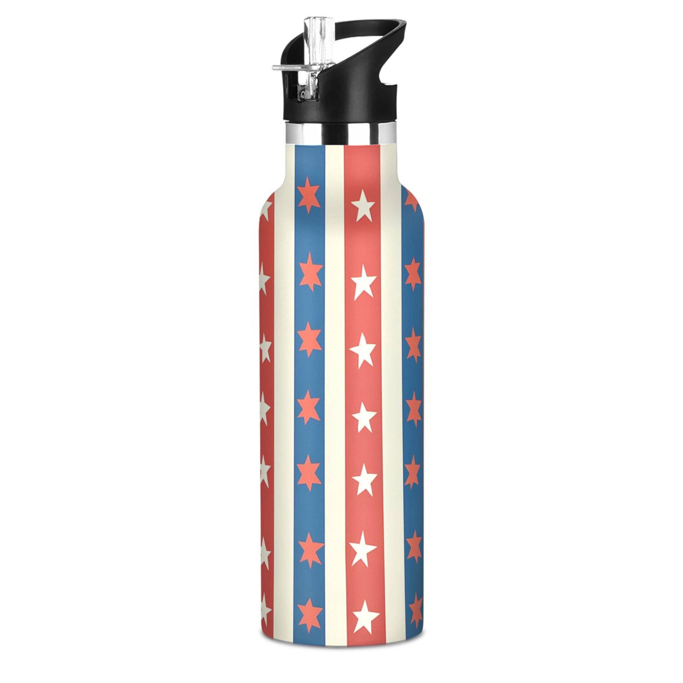 Kids Insulated Stainless Steel Sports Water Bottle 600ml (20oz) Red and Blue Striped Pattern