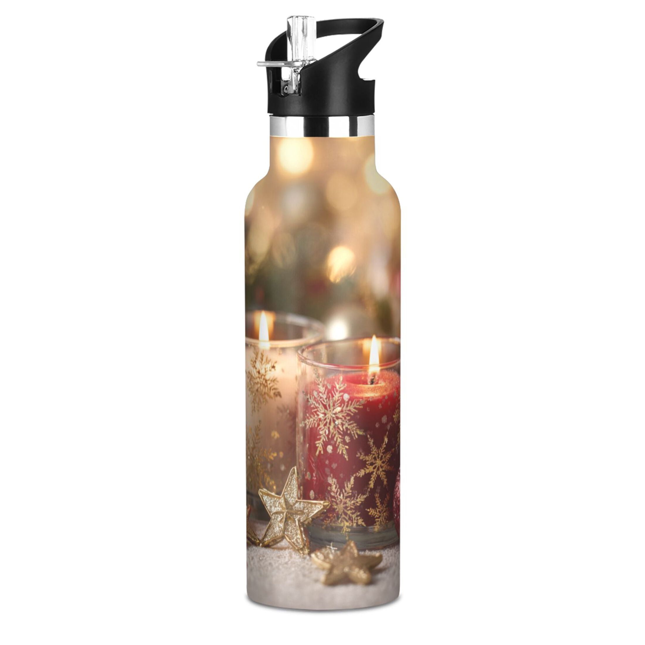 Kids Insulated Stainless Steel Sports Water Bottle 600ml (20oz) Red and White Scented Candles Pattern