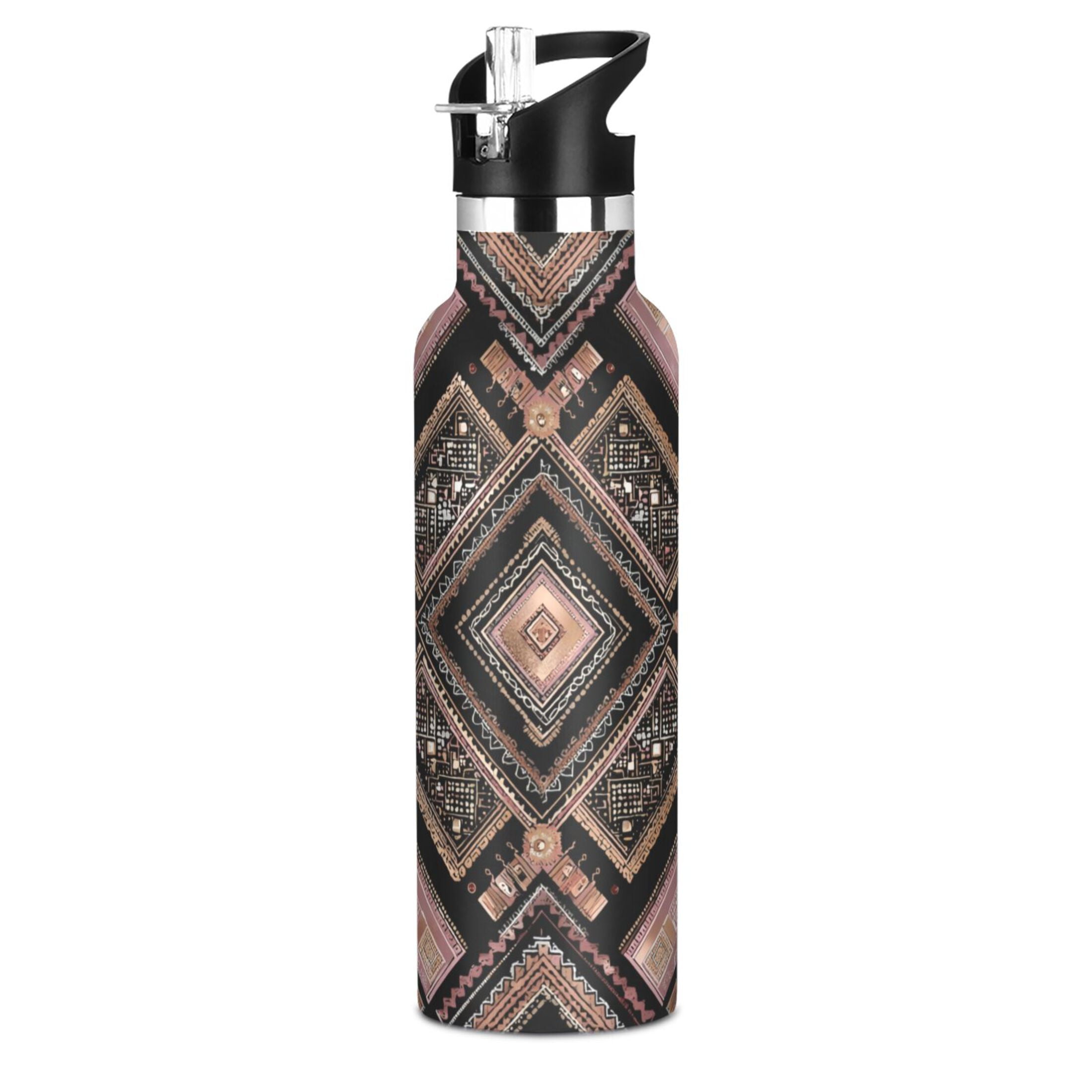 Kids Insulated Stainless Steel Sports Water Bottle 600ml (20oz) Retro Style Shape Pattern