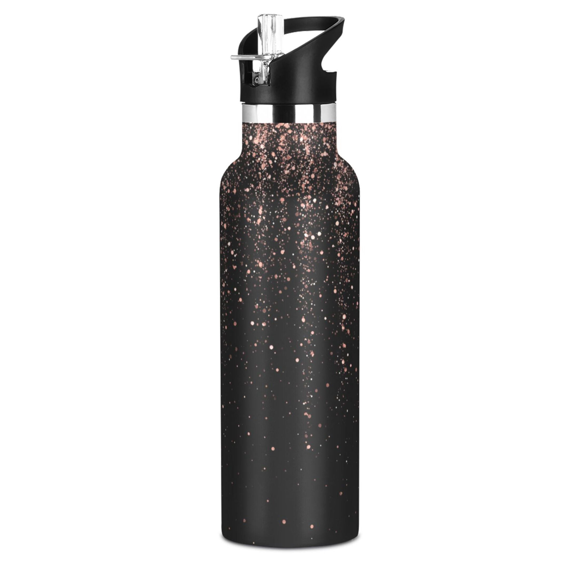 Kids Insulated Stainless Steel Sports Water Bottle 600ml (20oz) Rose Gold Glitter