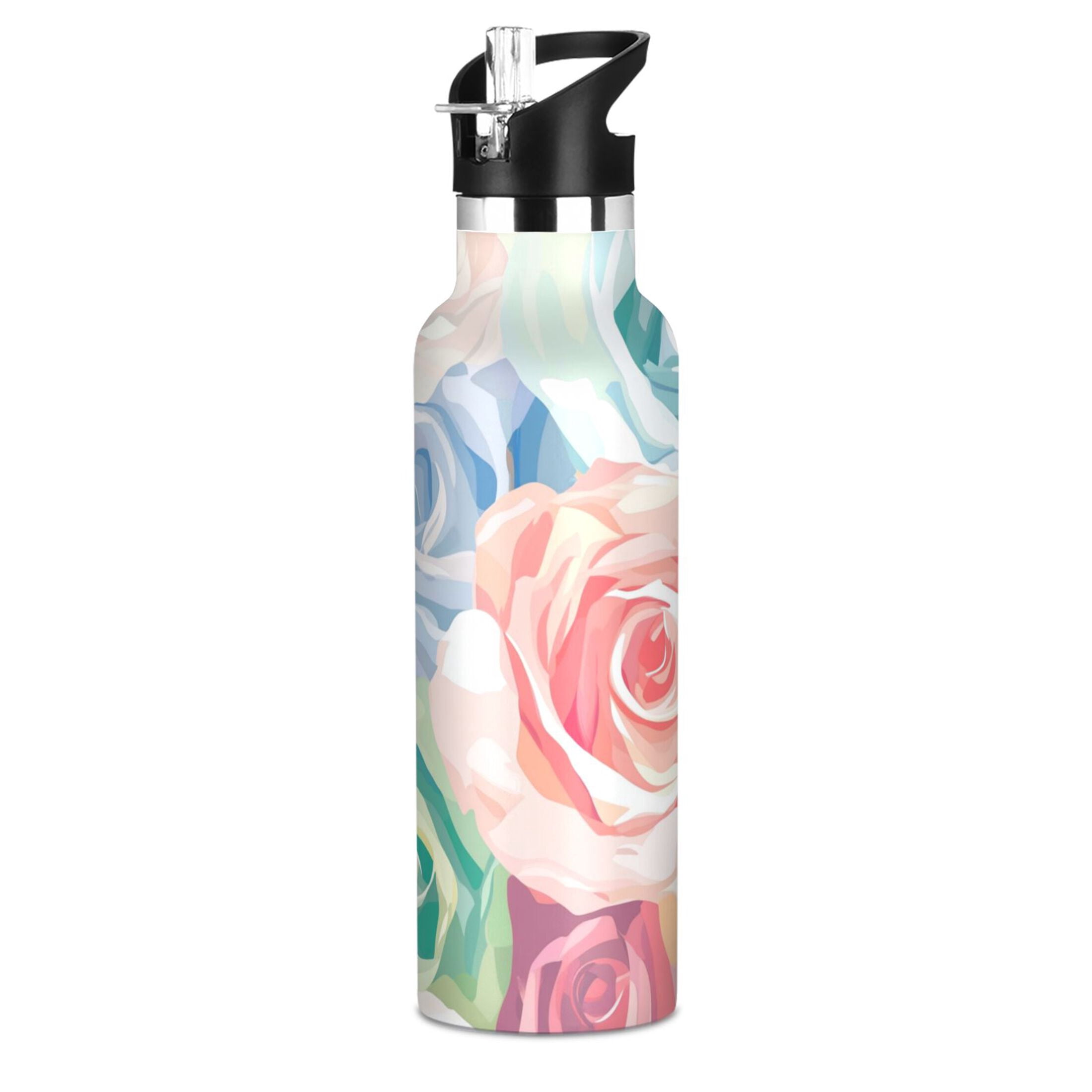 Kids Insulated Stainless Steel Sports Water Bottle 600ml (20oz) Roses Pattern
