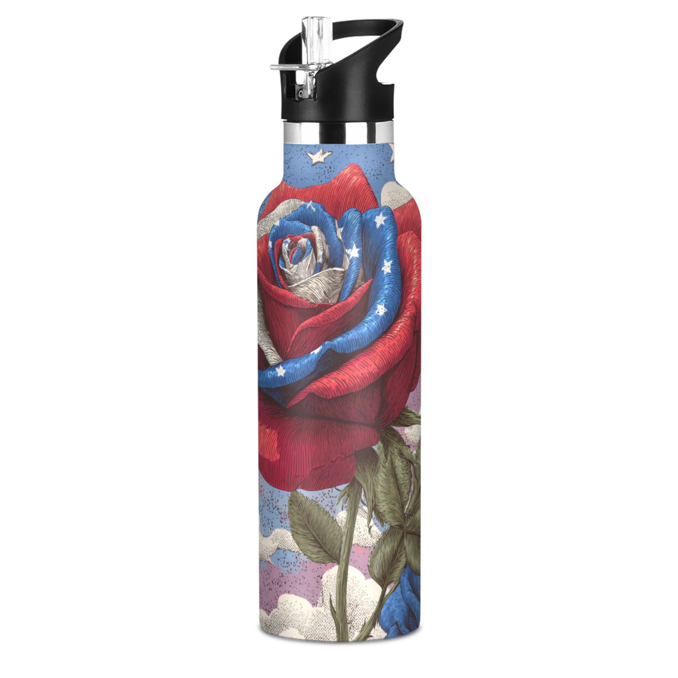 Kids Insulated Stainless Steel Sports Water Bottle 600ml (20oz) Roses and Clouds