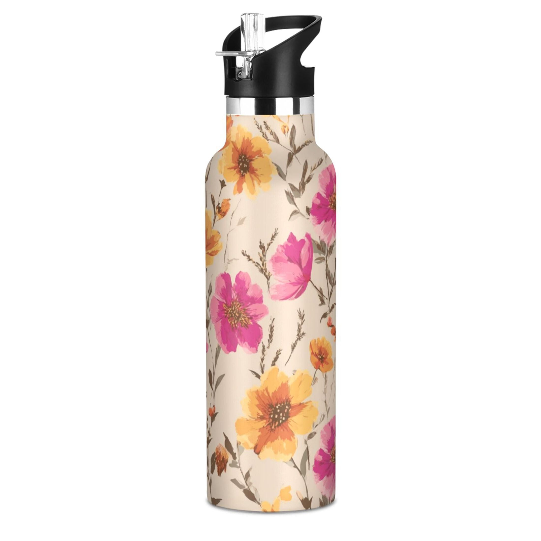 Kids Insulated Stainless Steel Sports Water Bottle 600ml (20oz) Rustic and Romantic Wildflowers