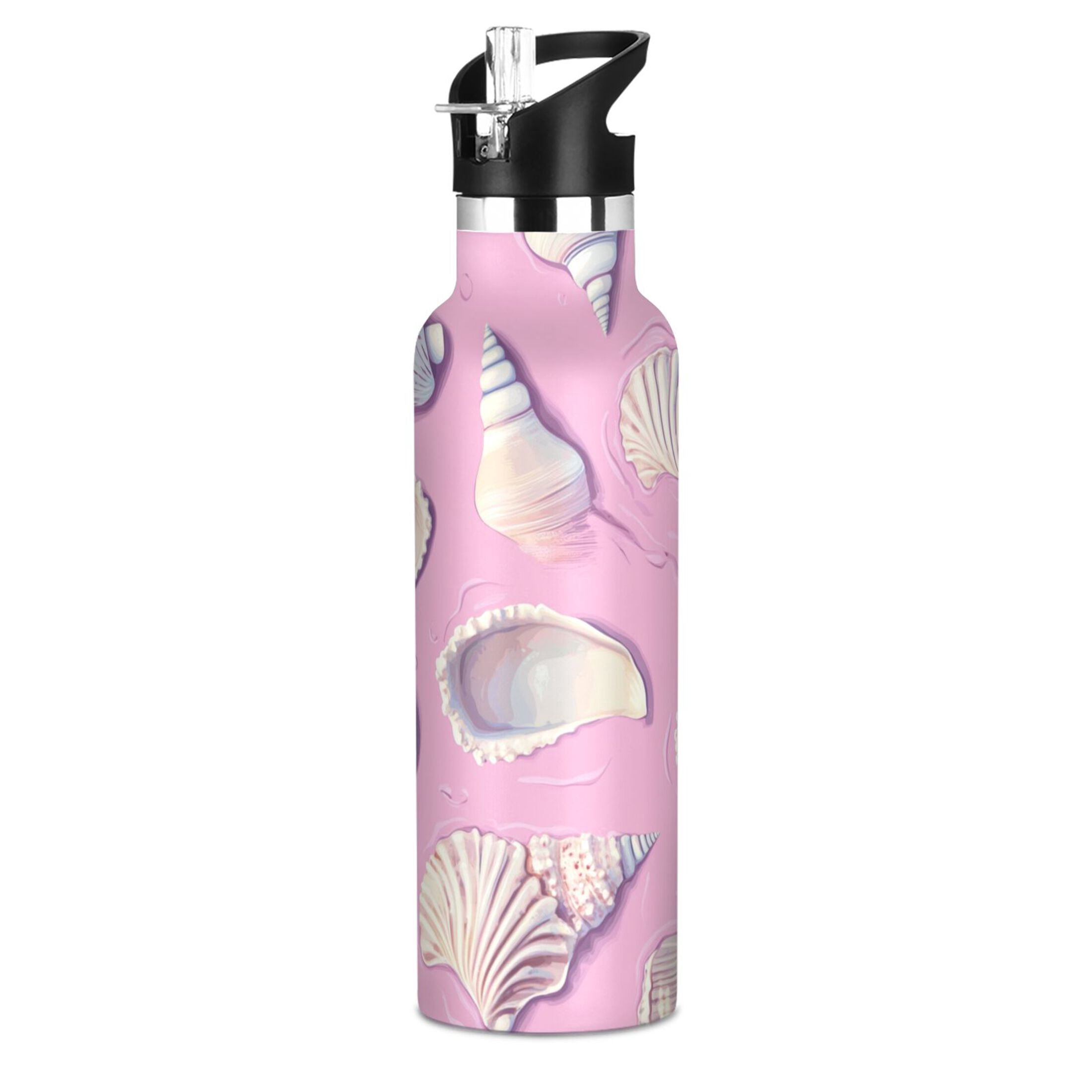 Kids Insulated Stainless Steel Sports Water Bottle 600ml (20oz) Seashells and Conch Shells