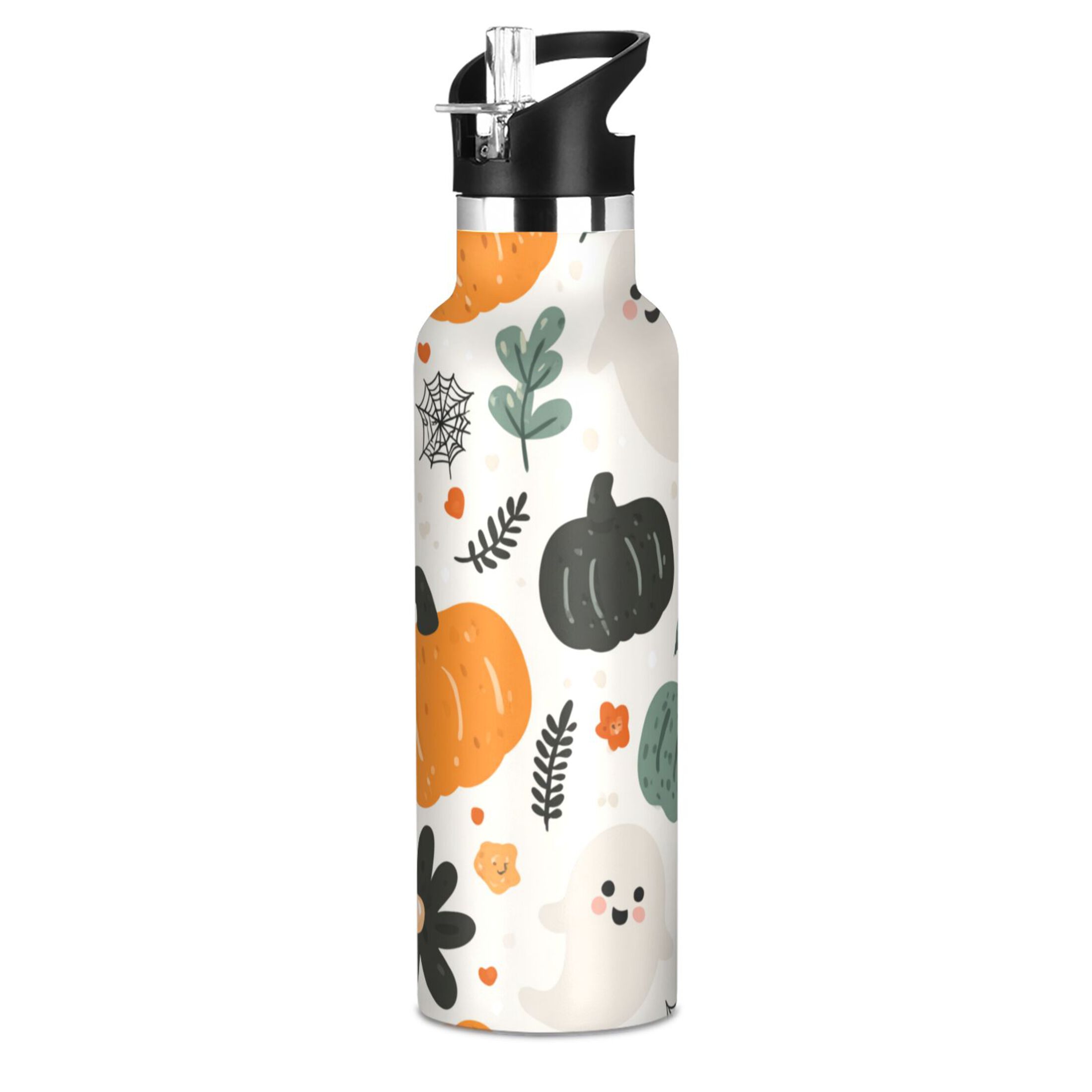 Kids Insulated Stainless Steel Sports Water Bottle 600ml (20oz) Simple Cartoon Halloween Pattern