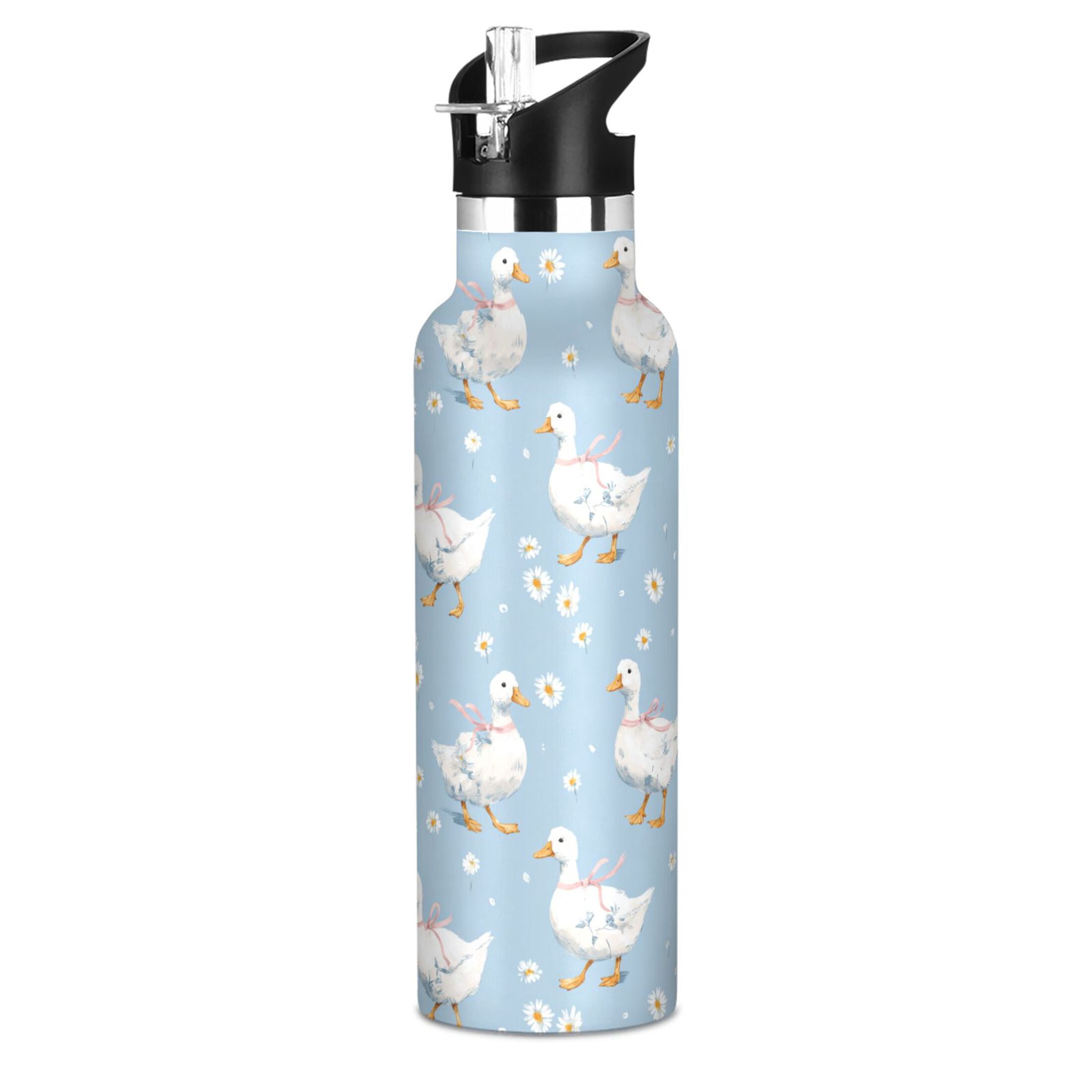 Kids Insulated Stainless Steel Sports Water Bottle 600ml (20oz) Small Geese and Daisies