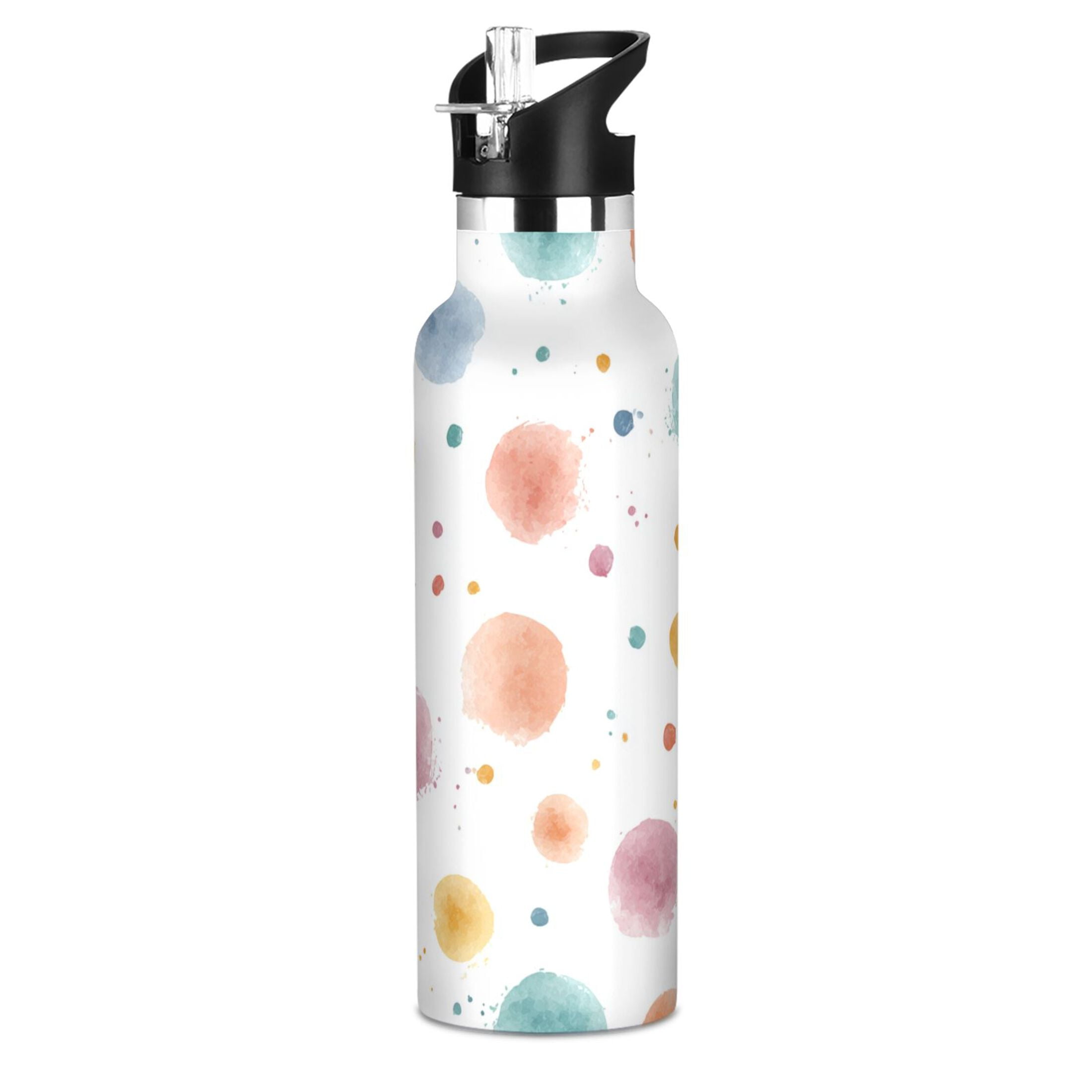Kids Insulated Stainless Steel Sports Water Bottle 600ml (20oz) Small Watercolor Splashes and Dots