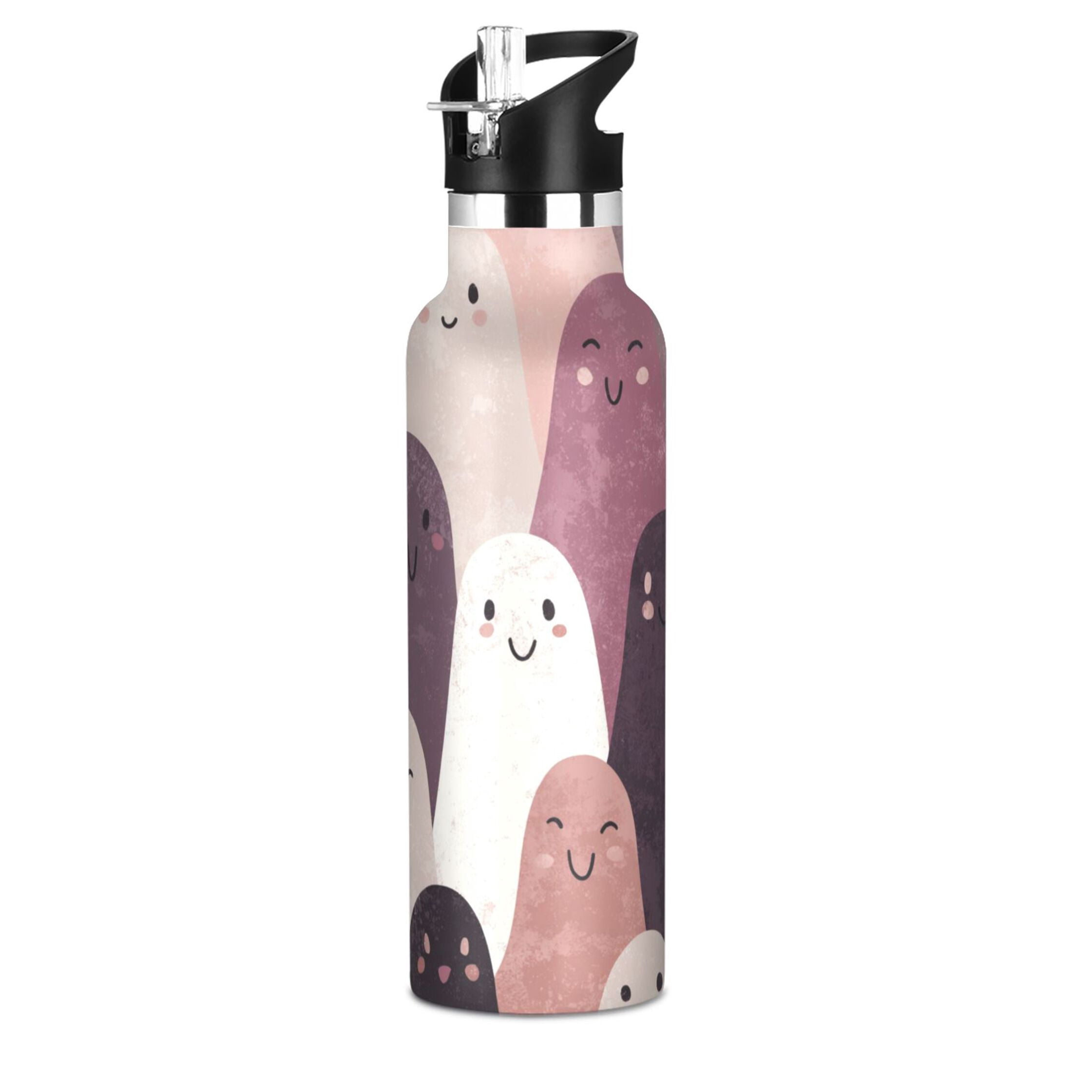 Kids Insulated Stainless Steel Sports Water Bottle 600ml (20oz) Smiling Ghost