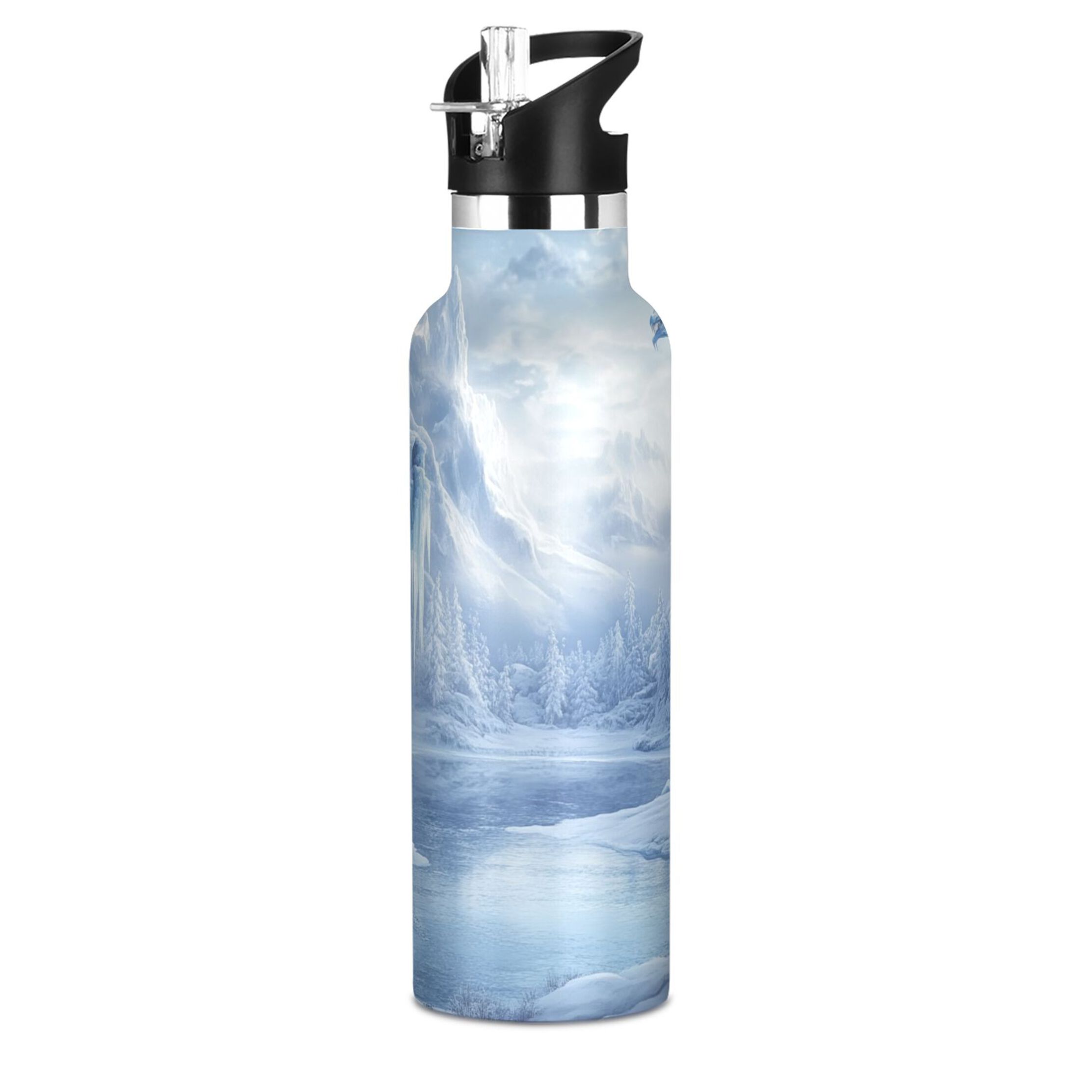 Kids Insulated Stainless Steel Sports Water Bottle 600ml (20oz) Snow-covered Scene