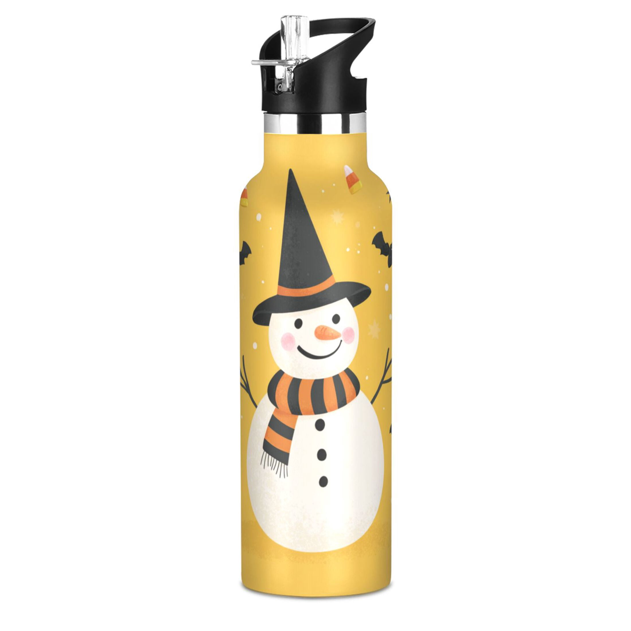 Kids Insulated Stainless Steel Sports Water Bottle 600ml (20oz) Snowman with Witch Hat