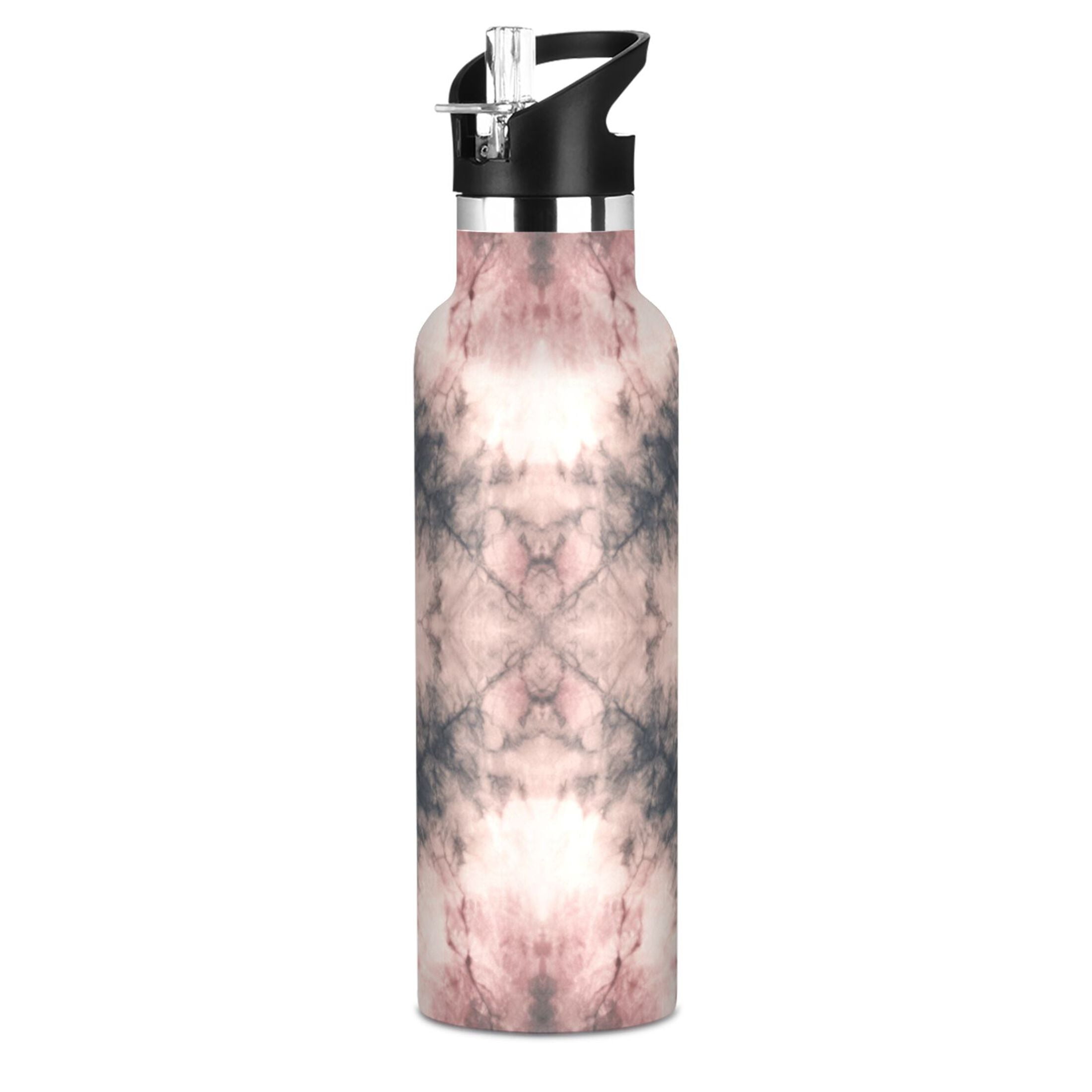 Kids Insulated Stainless Steel Sports Water Bottle 600ml (20oz) Soft Pink Tie-dye Pattern