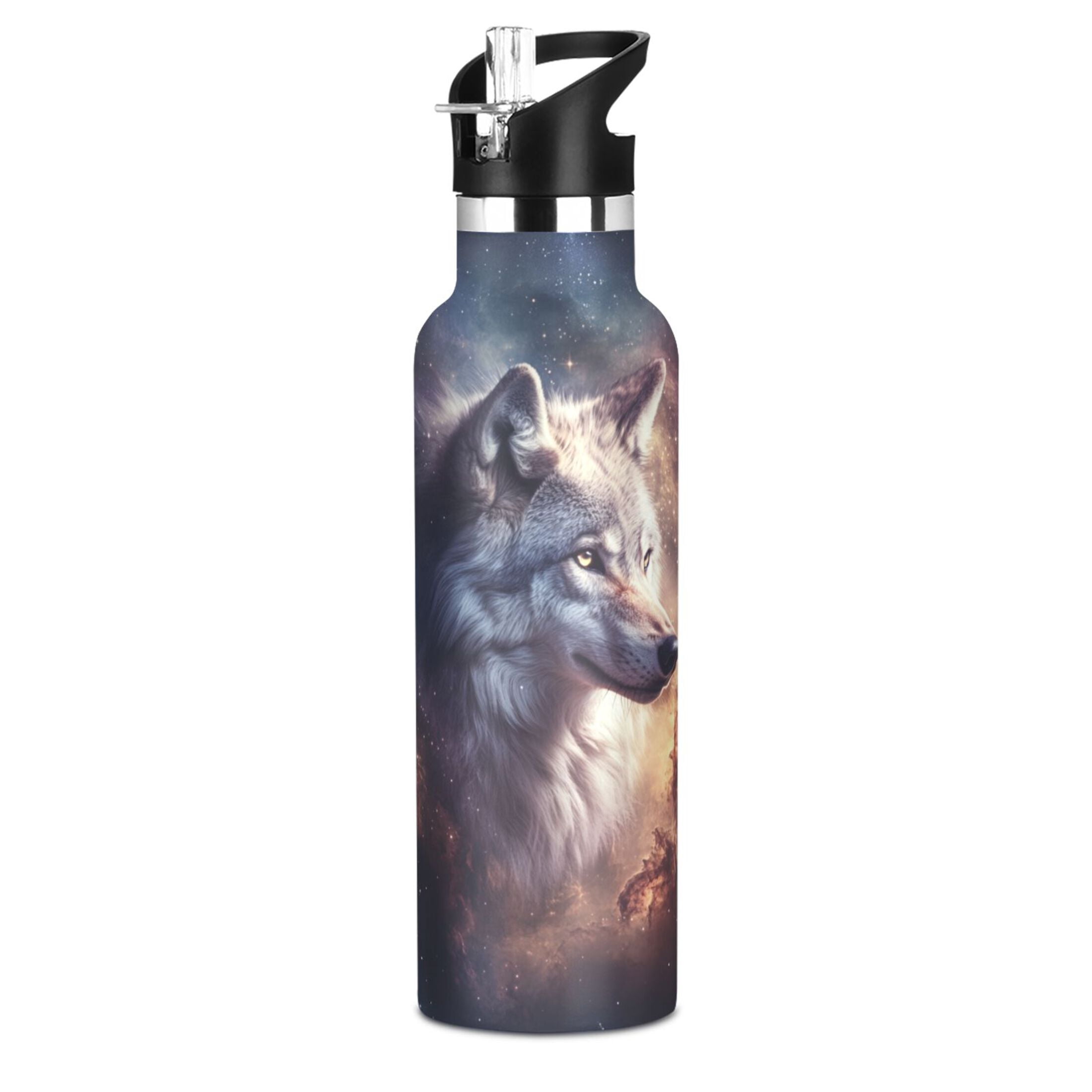 Kids Insulated Stainless Steel Sports Water Bottle 600ml (20oz) Strong Wolf