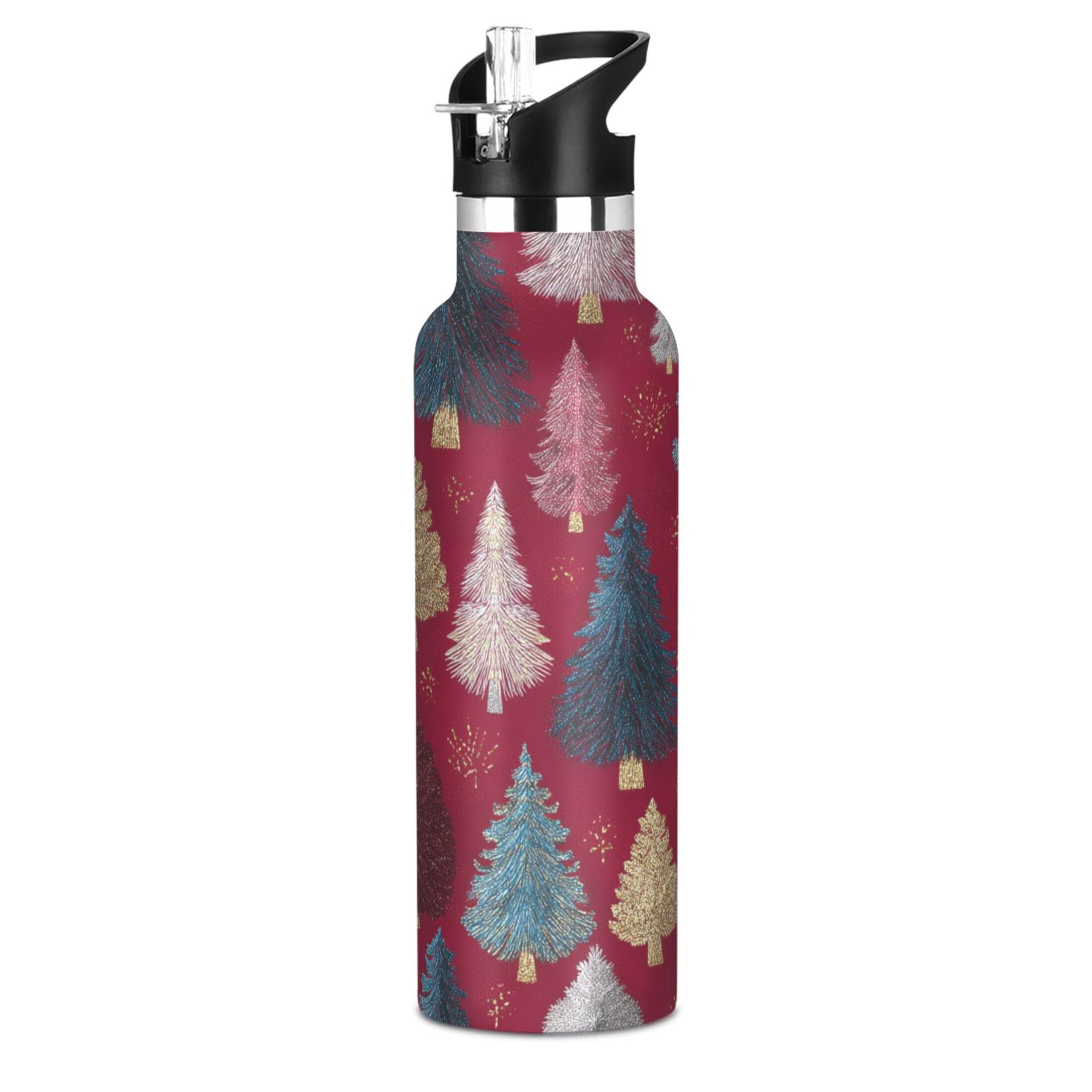 Kids Insulated Stainless Steel Sports Water Bottle 600ml (20oz) Stylized Christmas Trees