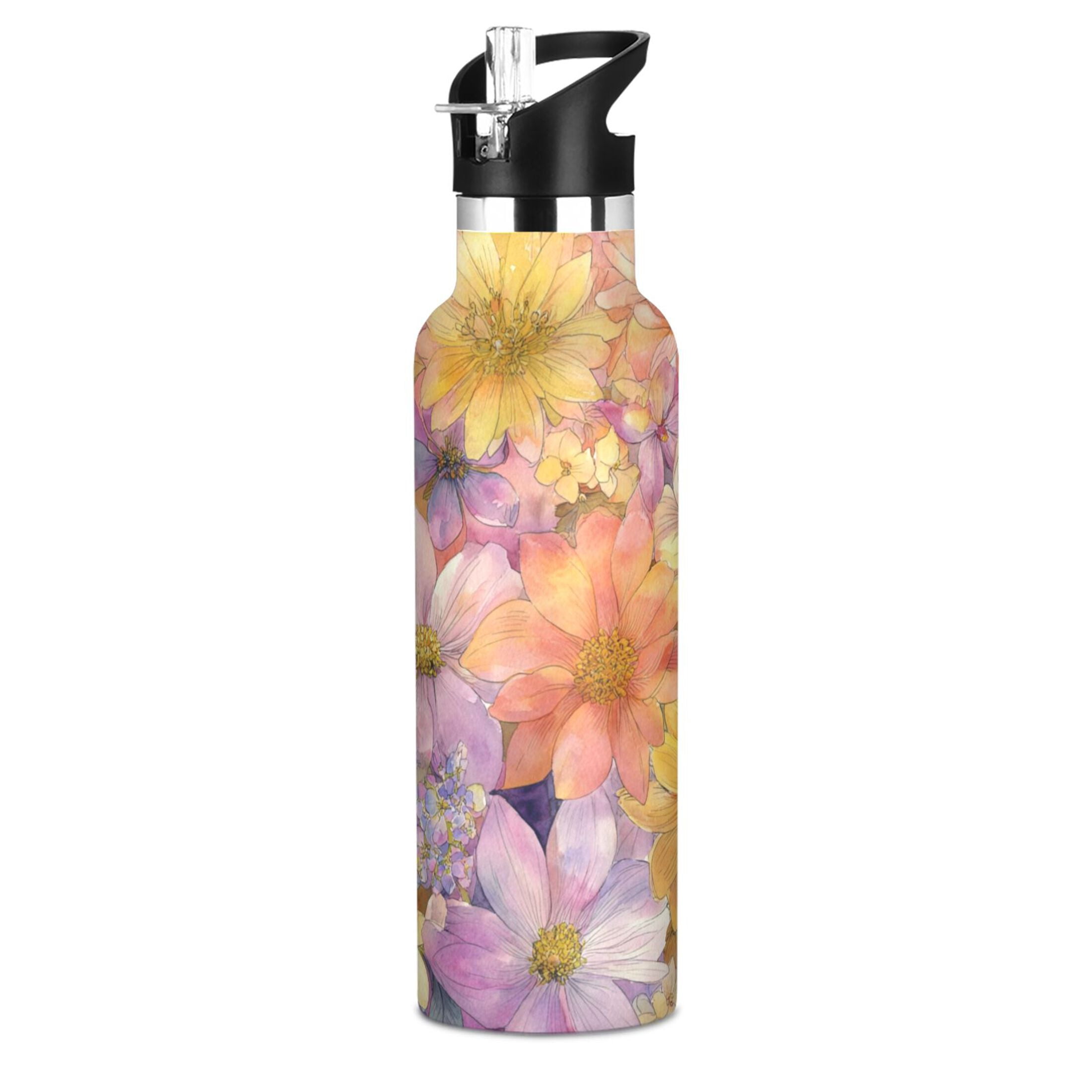 Kids Insulated Stainless Steel Sports Water Bottle 600ml (20oz) Summer Blossoms