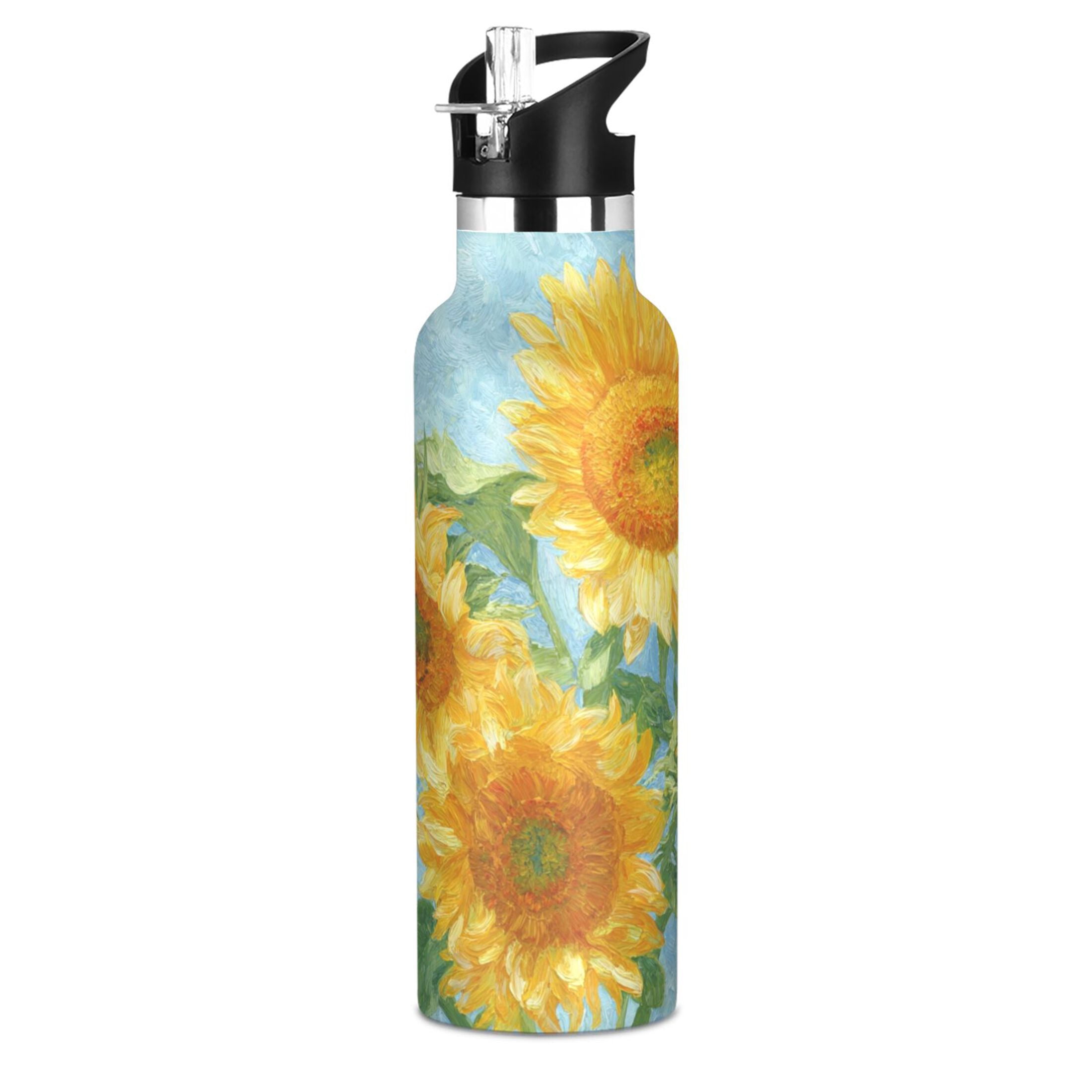Kids Insulated Stainless Steel Sports Water Bottle 600ml (20oz) Sunflower Oil Painting