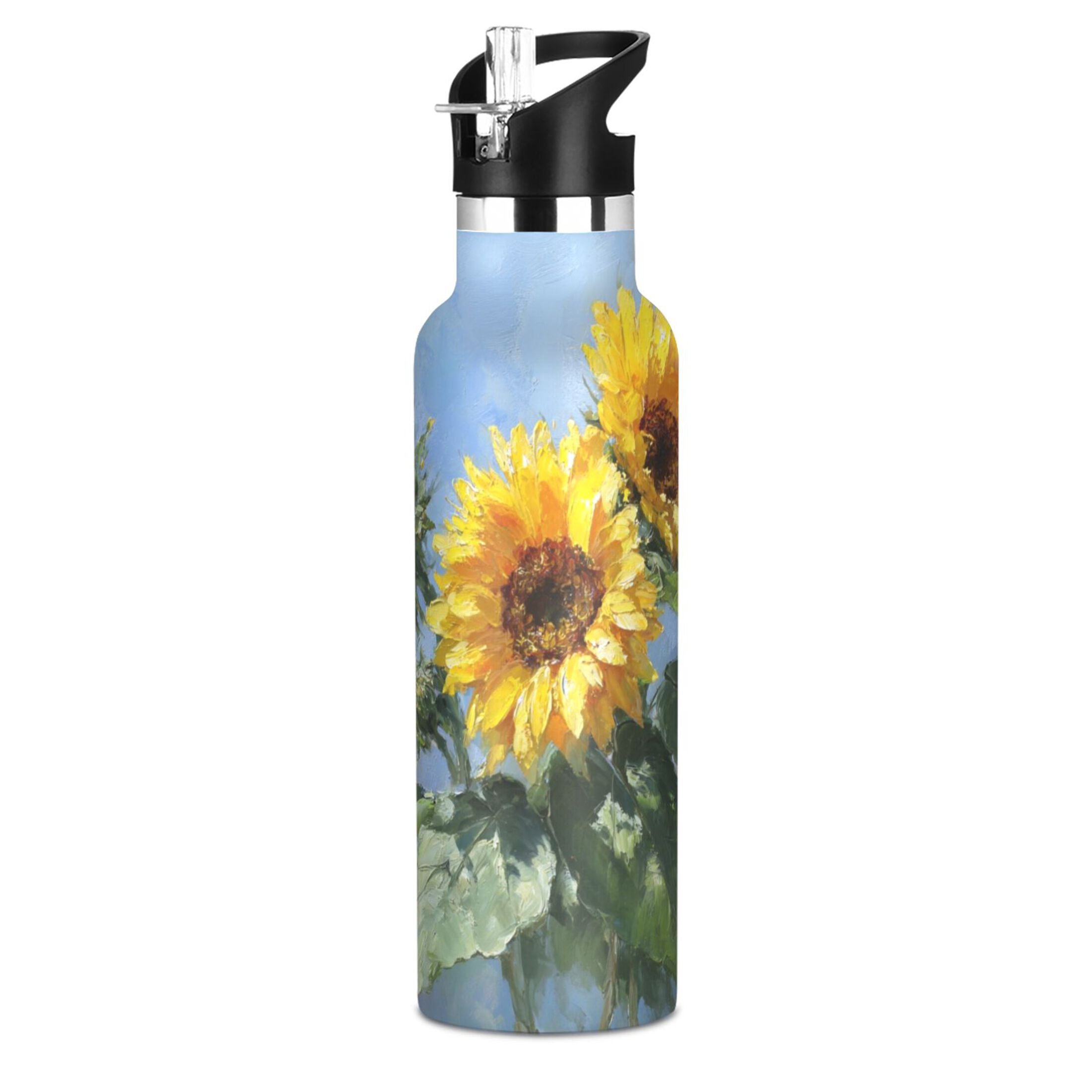 Kids Insulated Stainless Steel Sports Water Bottle 600ml (20oz) Sunflowers Painting