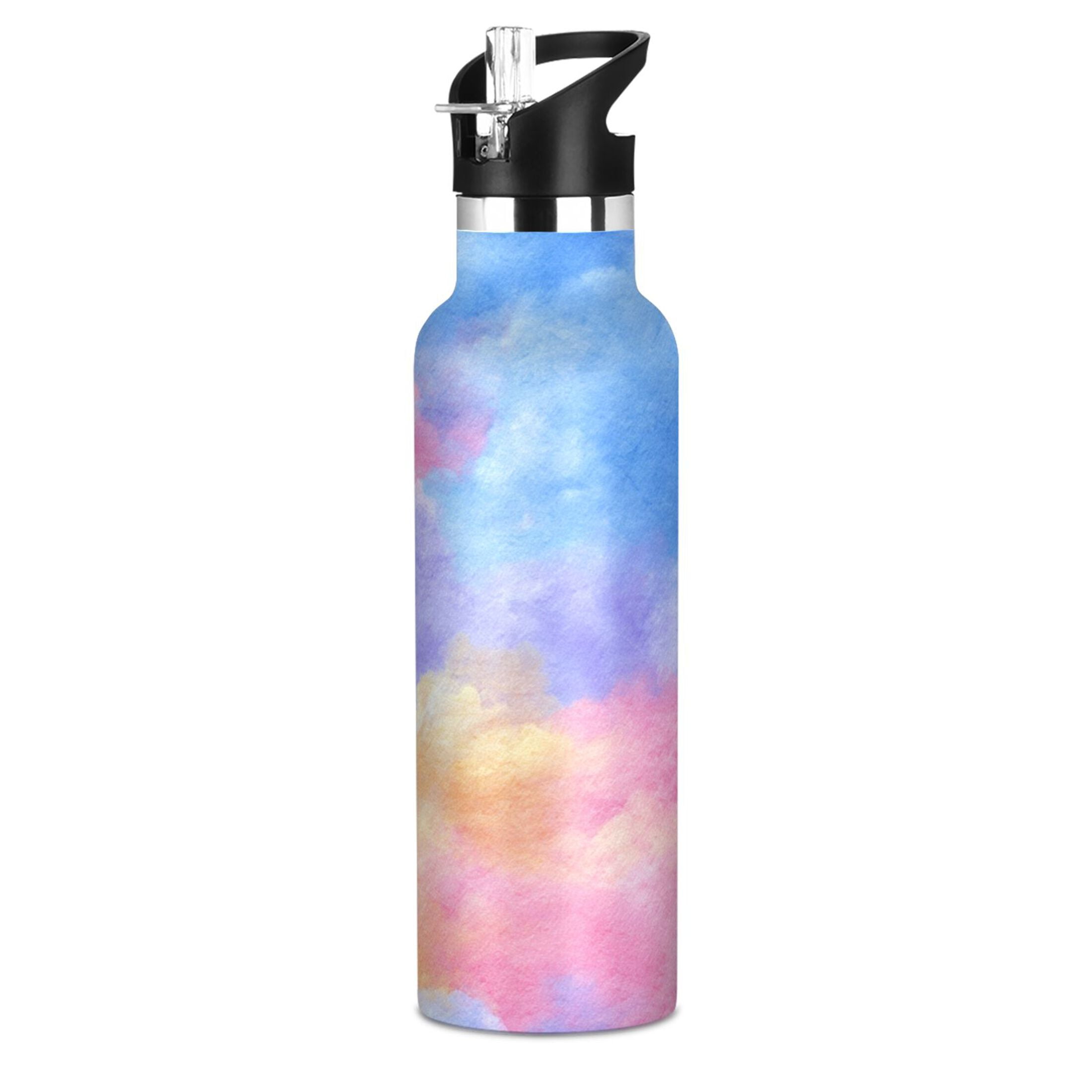 Kids Insulated Stainless Steel Sports Water Bottle 600ml (20oz) Tie-dye Clouds Pattern