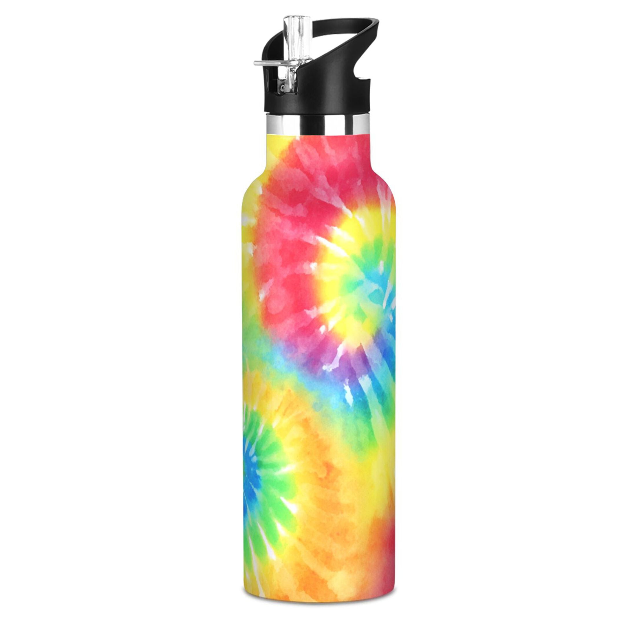 Kids Insulated Stainless Steel Sports Water Bottle 600ml (20oz) Tie-dyed Colorful Spiral Pattern