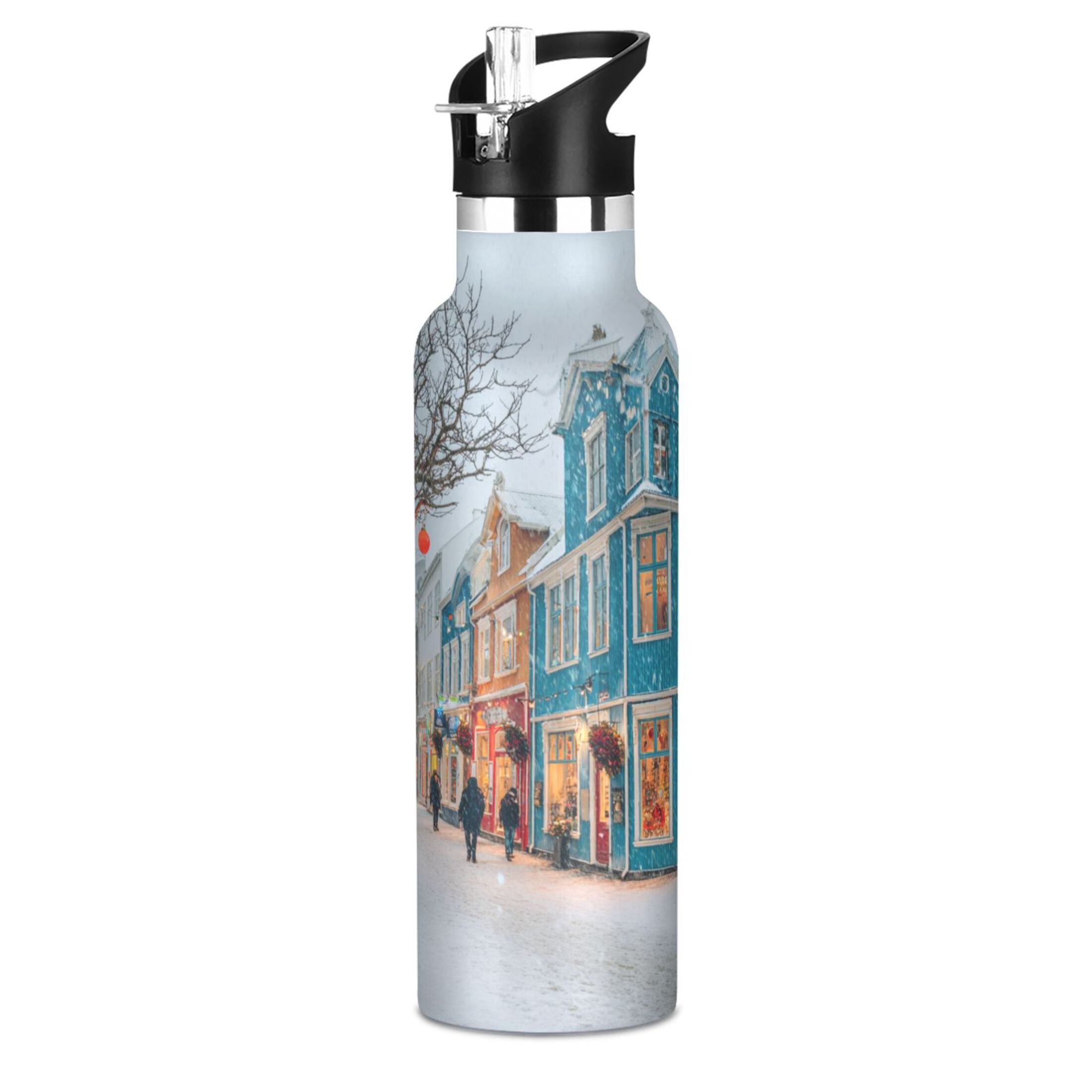 Kids Insulated Stainless Steel Sports Water Bottle 600ml (20oz) Town in Winter