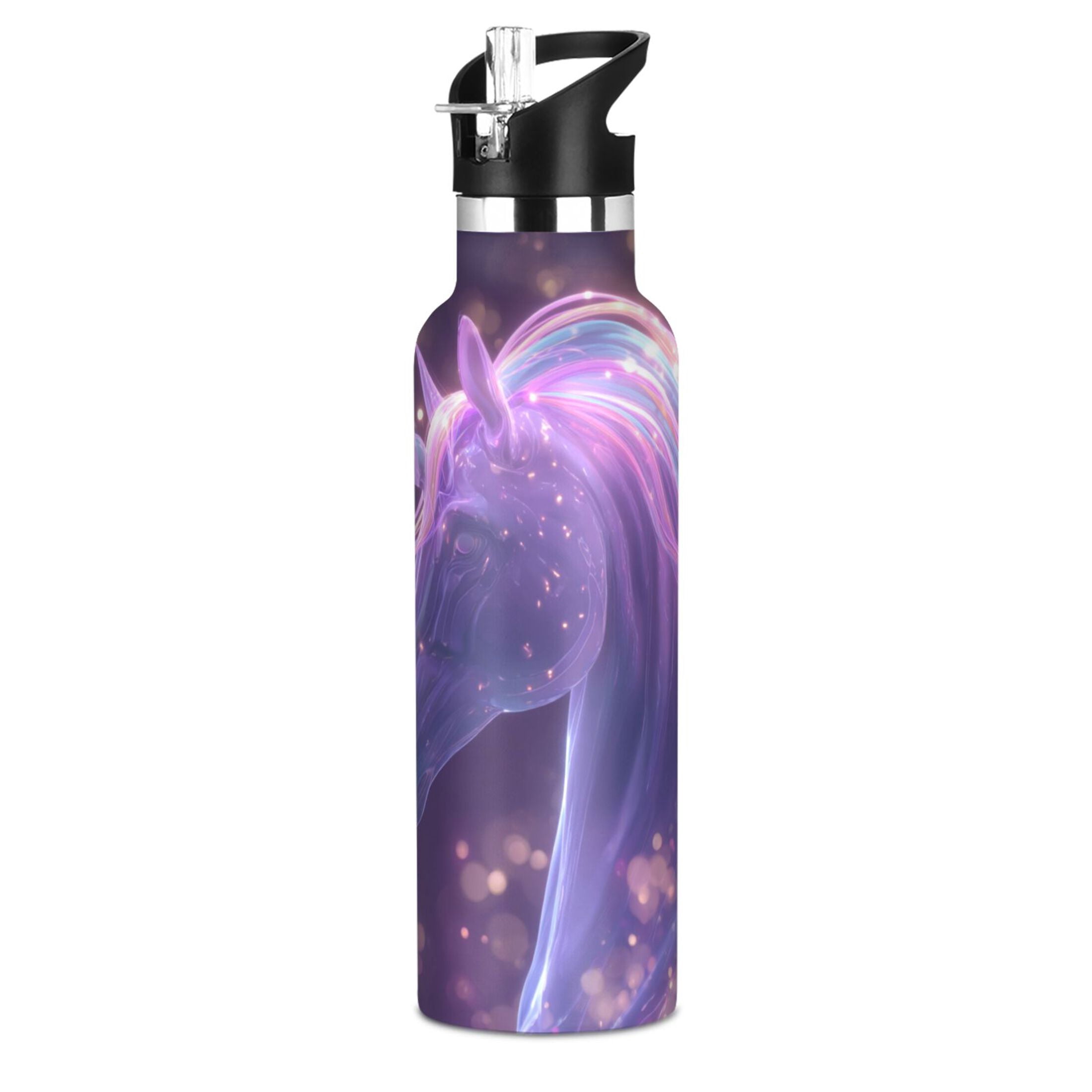 Kids Insulated Stainless Steel Sports Water Bottle 600ml (20oz) Unicorn with Rainbow Mane