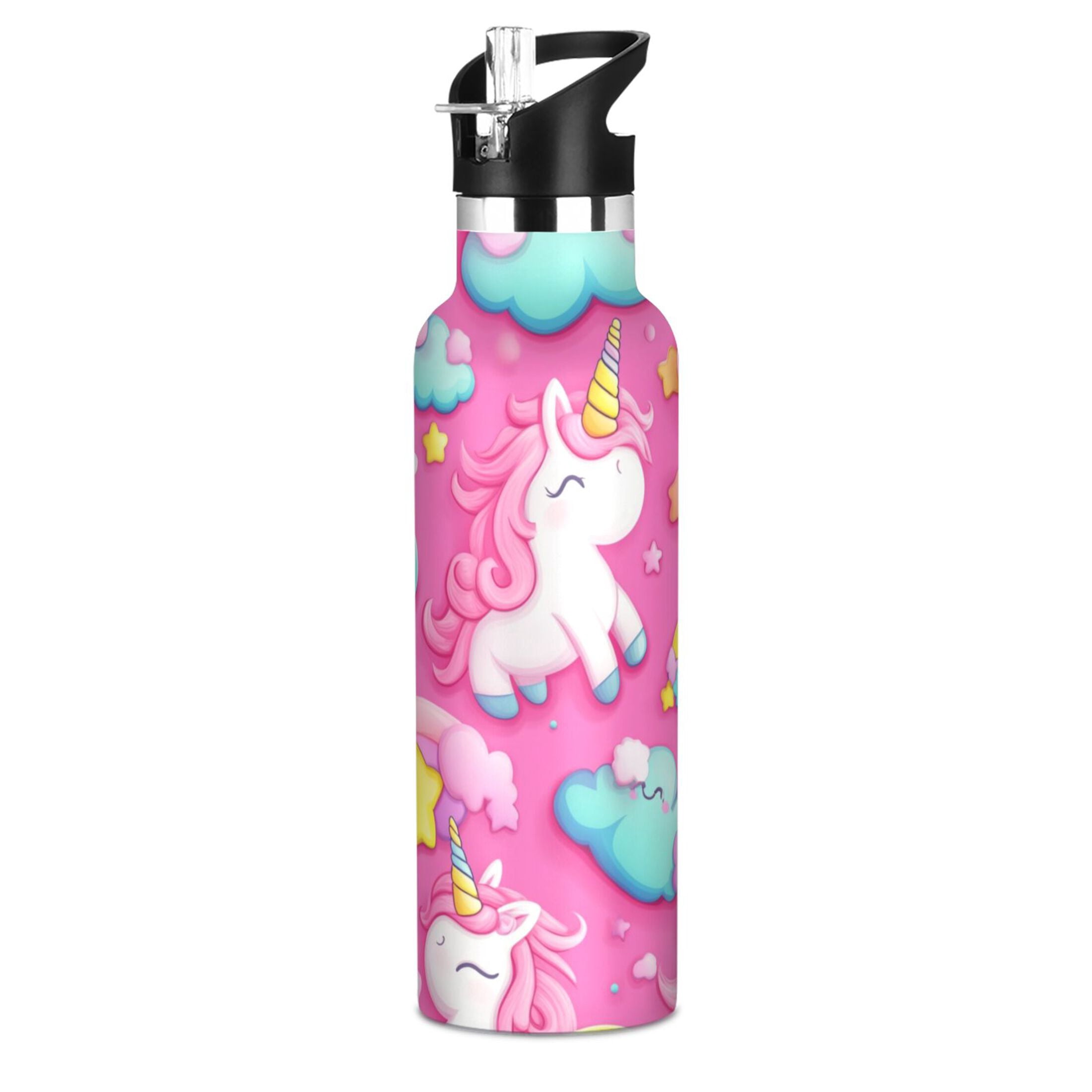 Kids Insulated Stainless Steel Sports Water Bottle 600ml (20oz) Unicorns and Clouds