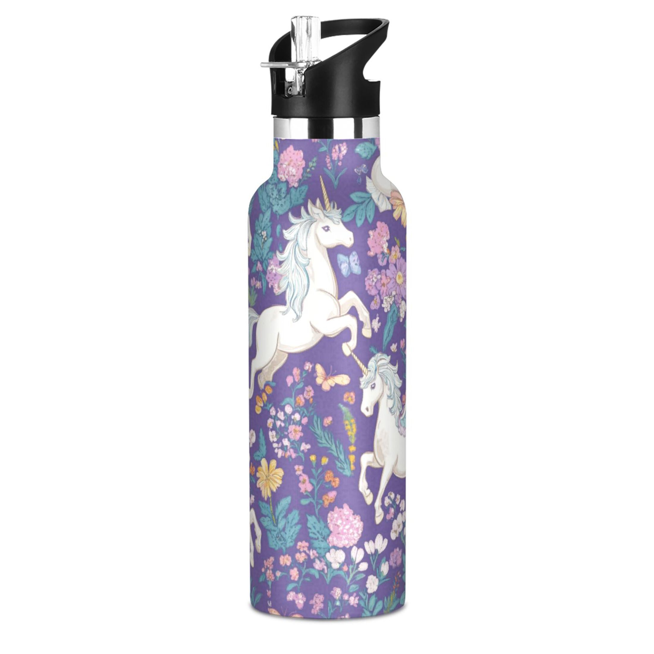 Kids Insulated Stainless Steel Sports Water Bottle 600ml (20oz) Unicorns and Pegasi Pattern