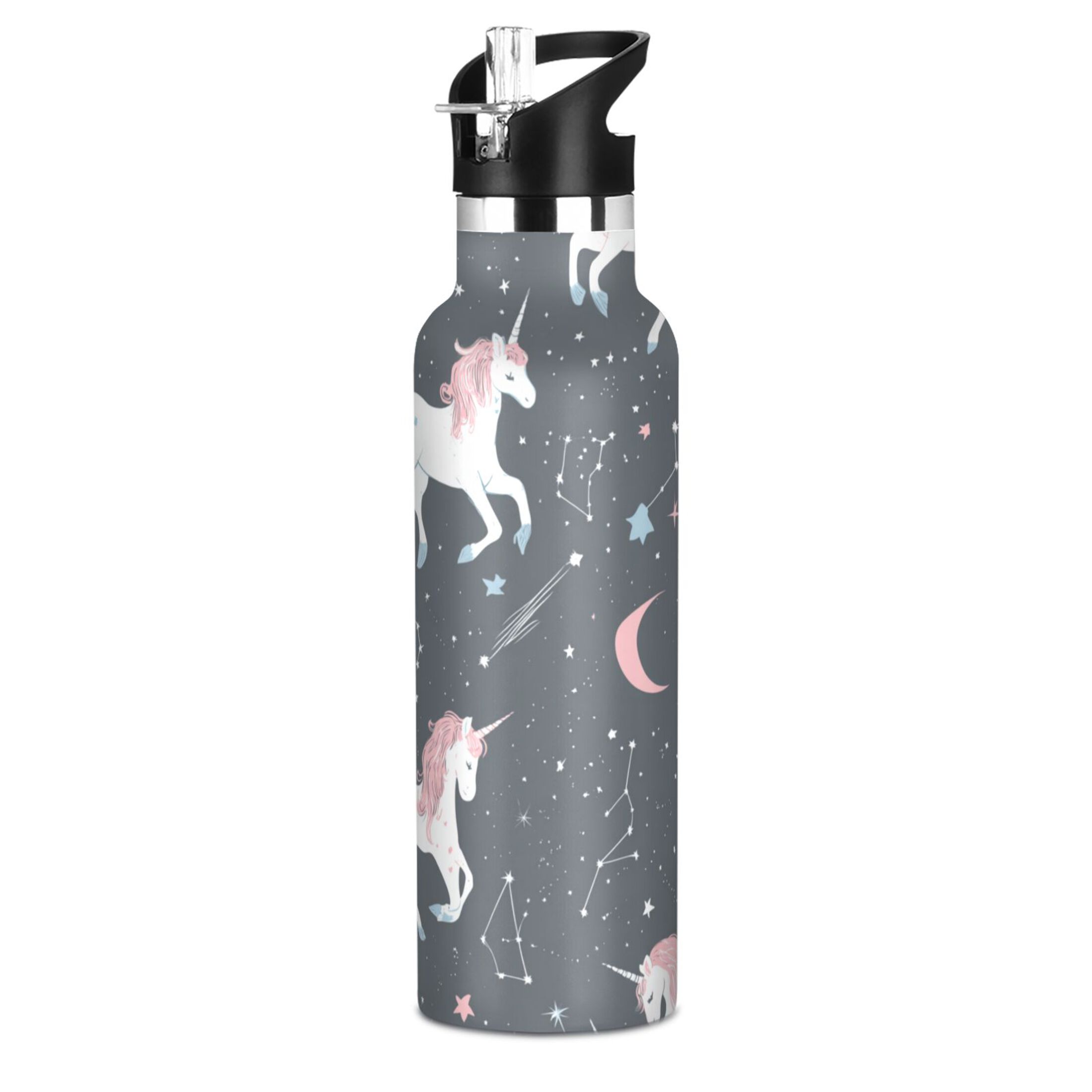 Kids Insulated Stainless Steel Sports Water Bottle 600ml (20oz) Unicorns and Stars