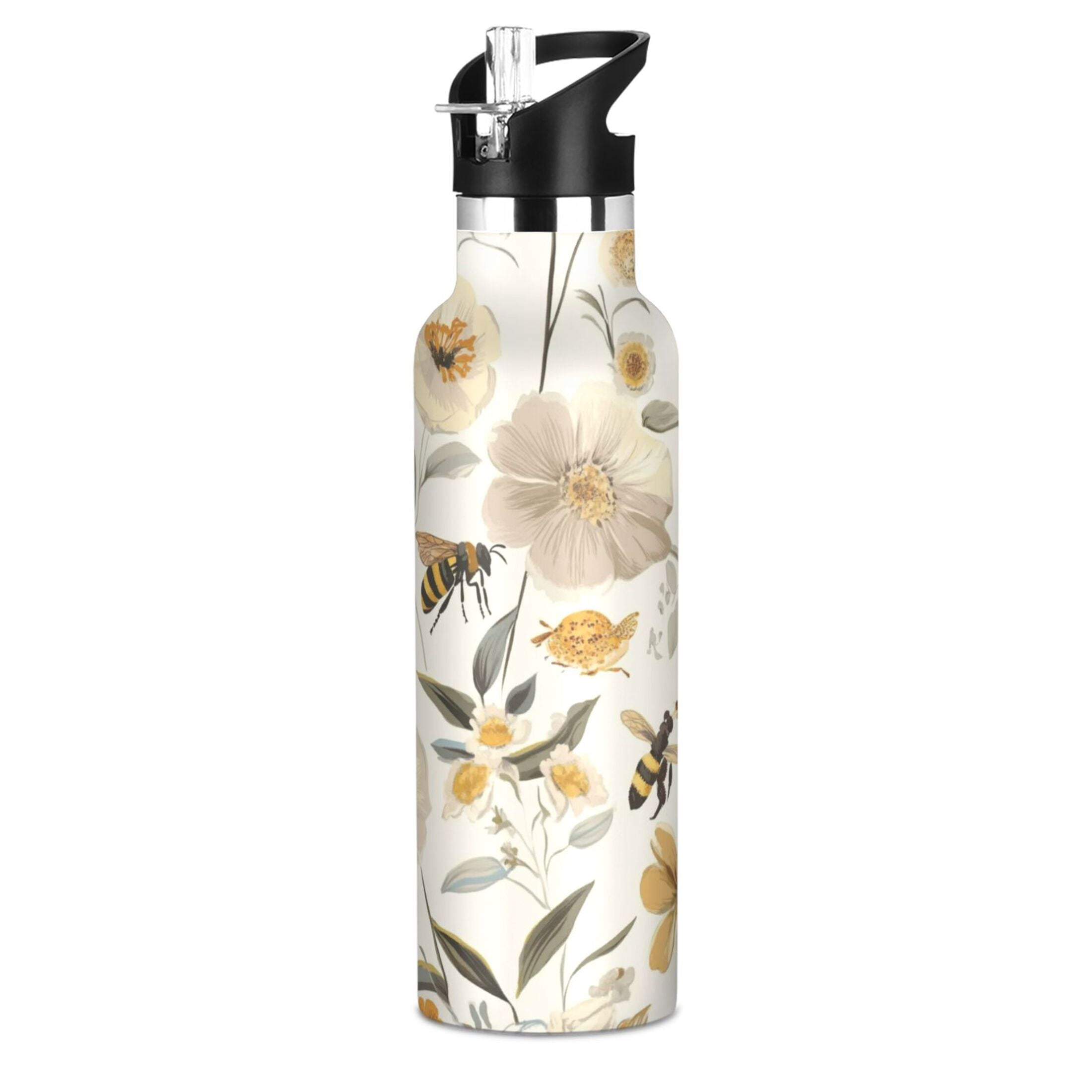Kids Insulated Stainless Steel Sports Water Bottle 600ml (20oz) Various Flowers and Bees