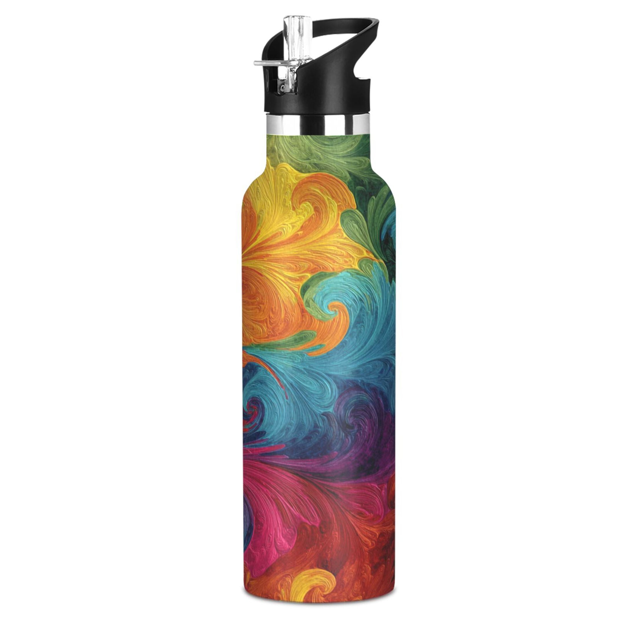 Kids Insulated Stainless Steel Sports Water Bottle 600ml (20oz) Vibrant Colorful Tie-dye Pattern