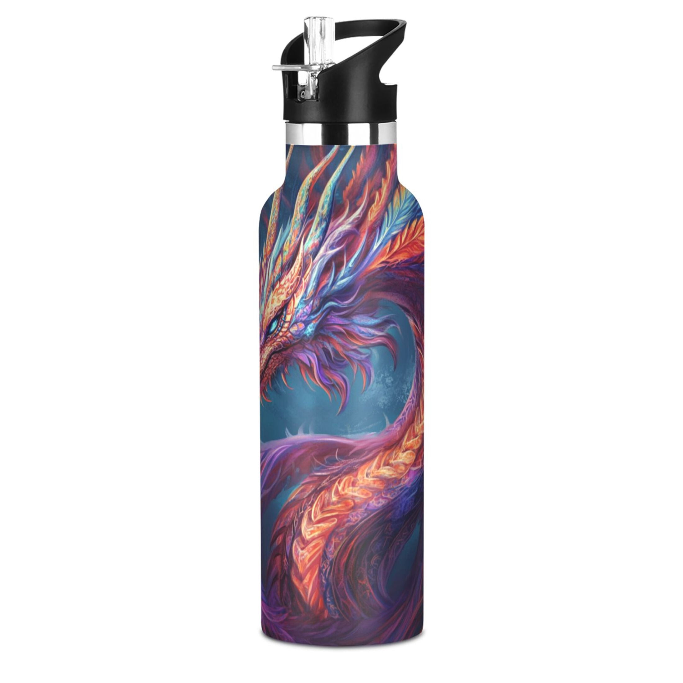 Kids Insulated Stainless Steel Sports Water Bottle 600ml (20oz) Vibrant Colors Dragon