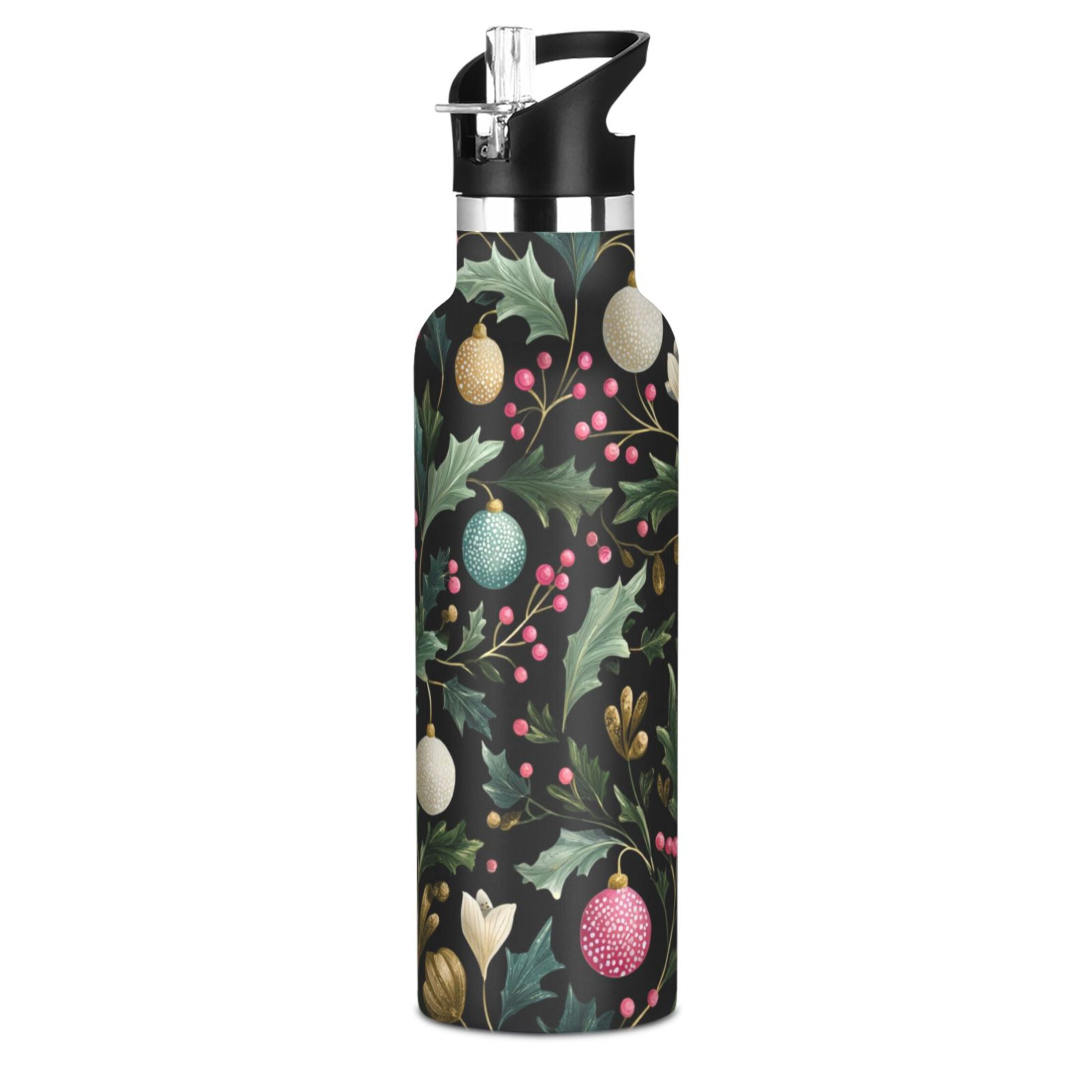 Kids Insulated Stainless Steel Sports Water Bottle 600ml (20oz) Vintage Christmas Decorations Pattern