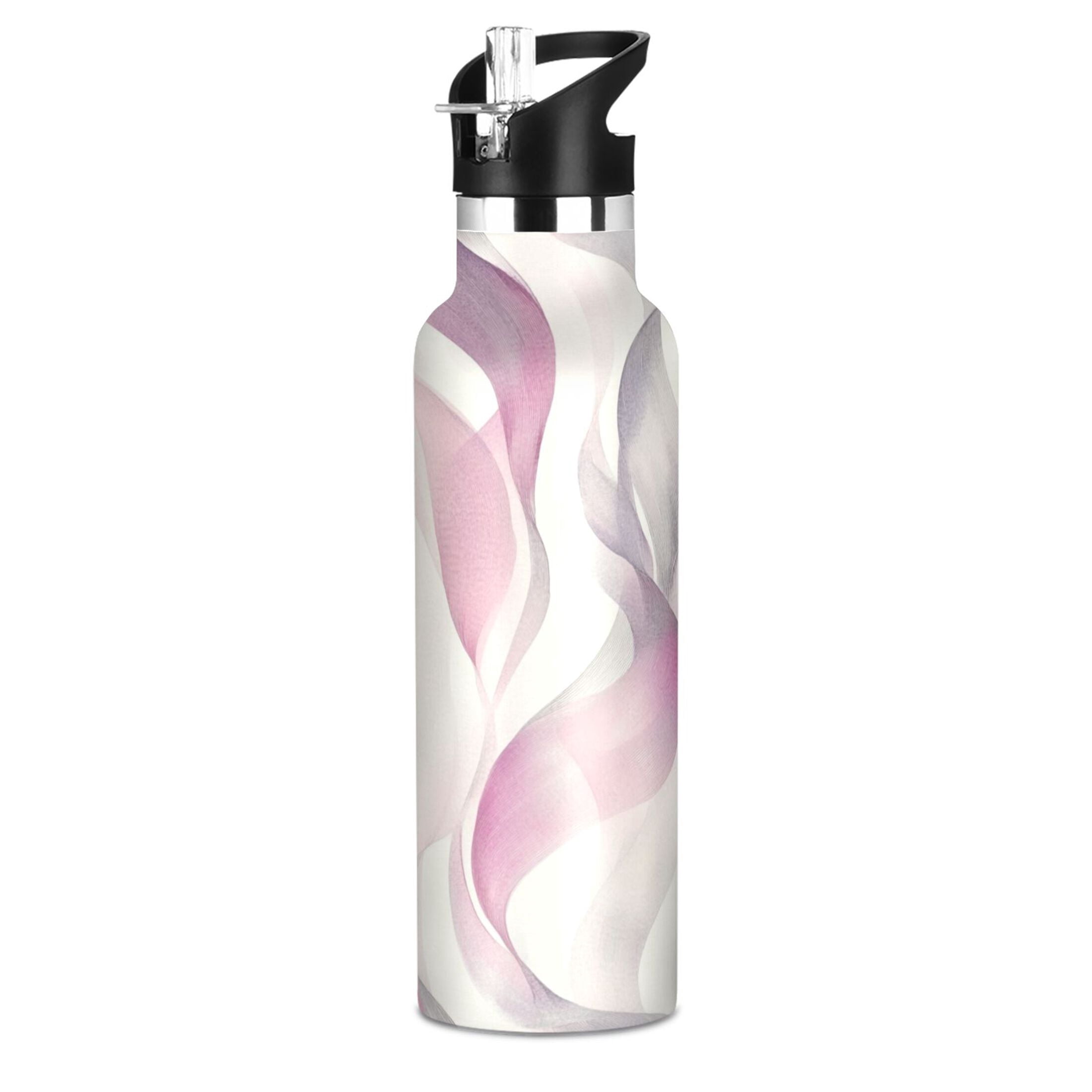 Kids Insulated Stainless Steel Sports Water Bottle 600ml (20oz) Watercolor Abstract Wavy Lines