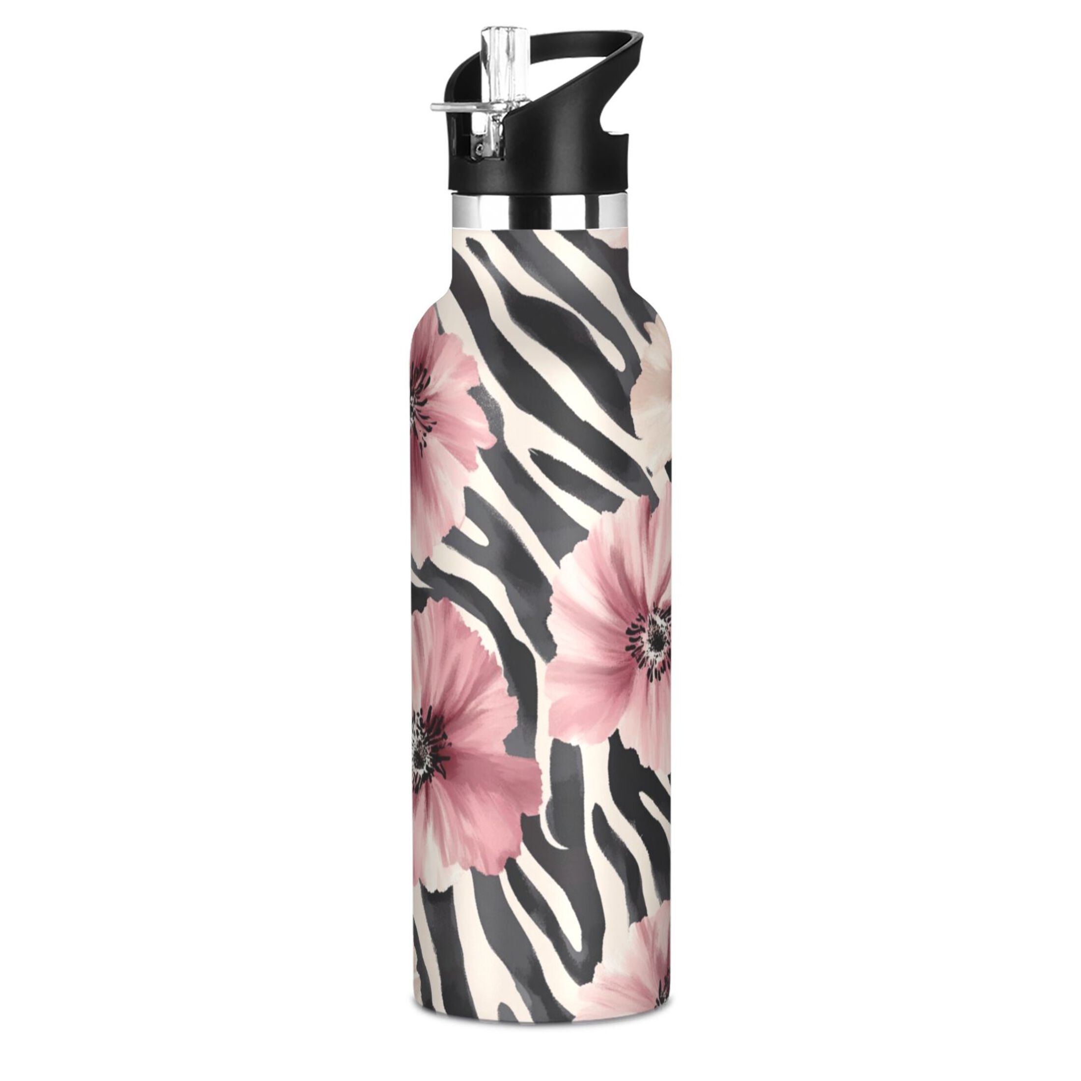 Kids Insulated Stainless Steel Sports Water Bottle 600ml (20oz) Watercolor Flowers