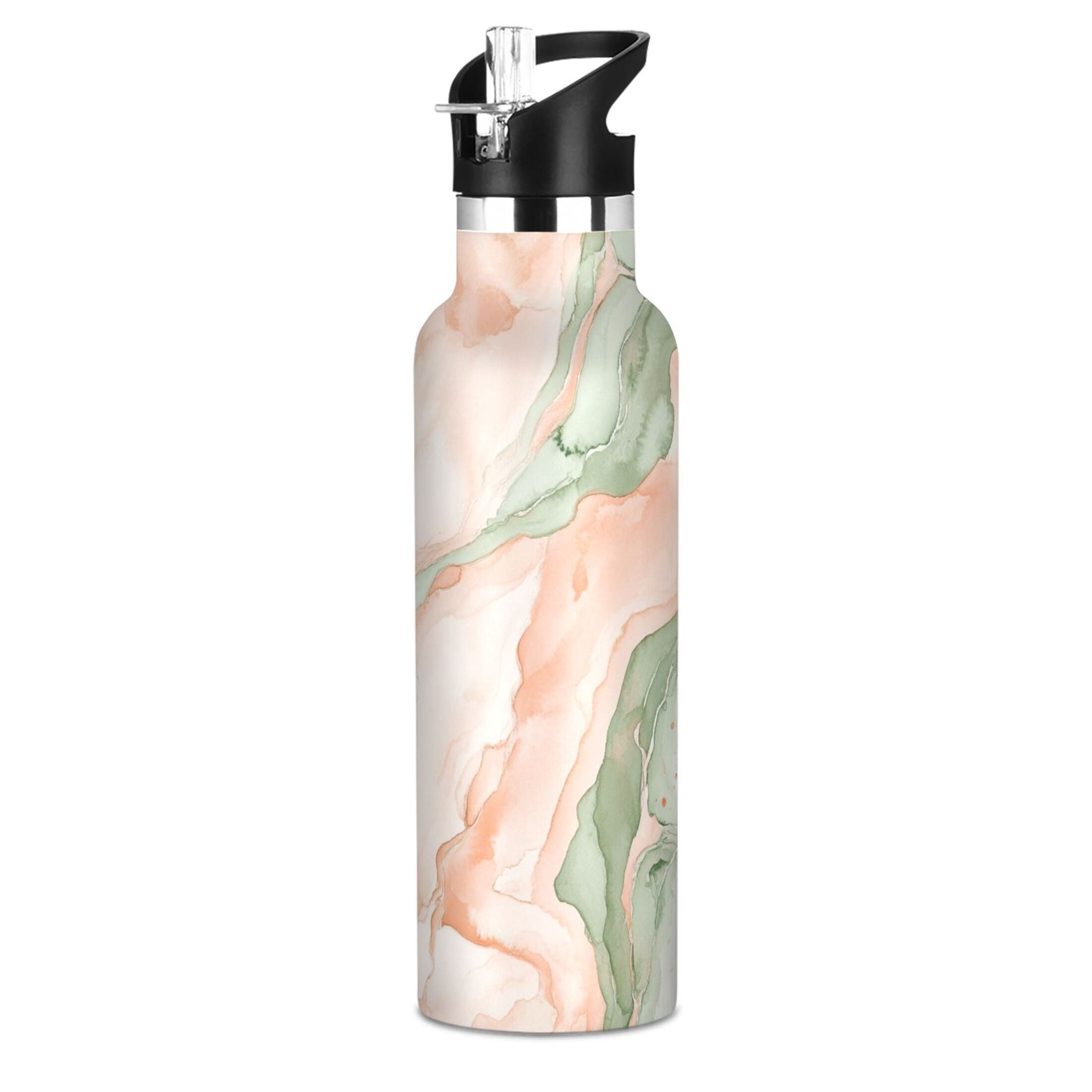 Kids Insulated Stainless Steel Sports Water Bottle 600ml (20oz) Watercolor Marble Pattern