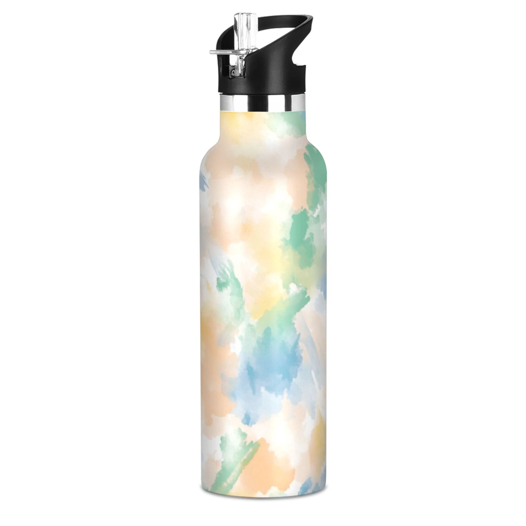 Kids Insulated Stainless Steel Sports Water Bottle 600ml (20oz) Watercolor Soft Pastel Strokes