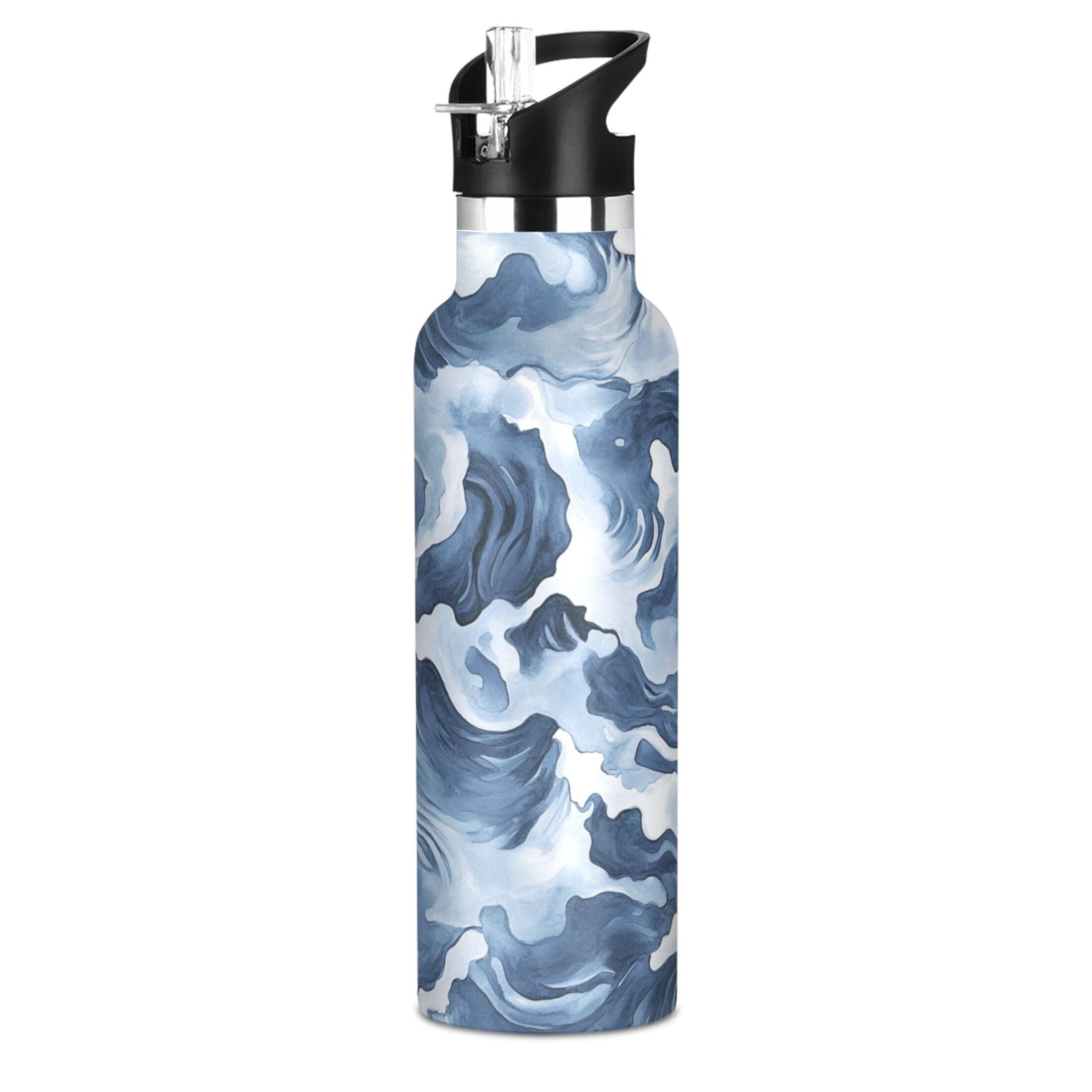 Kids Insulated Stainless Steel Sports Water Bottle 600ml (20oz) Watercolor Waves