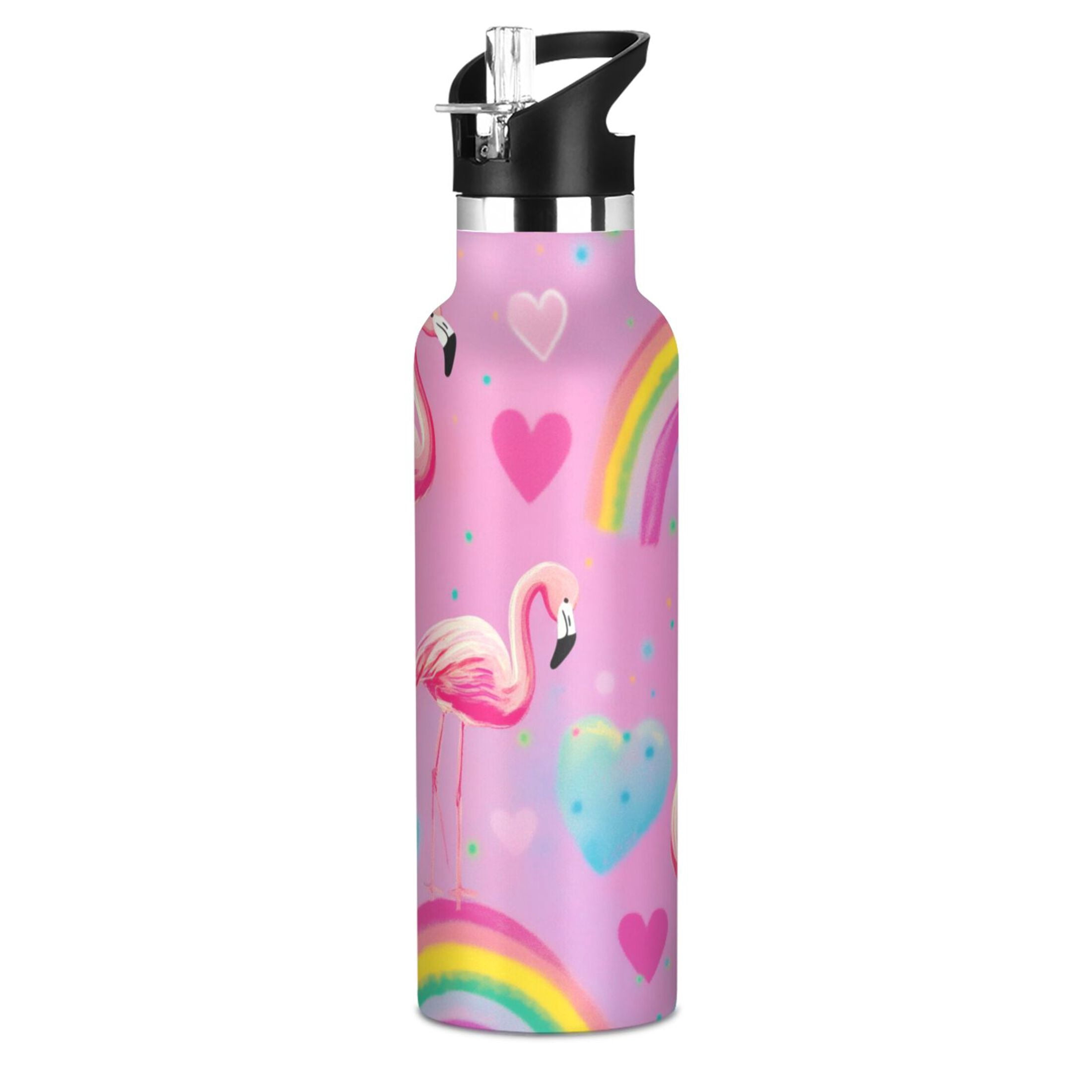 Kids Insulated Stainless Steel Sports Water Bottle 600ml (20oz) Watermelon Hue Flamingos