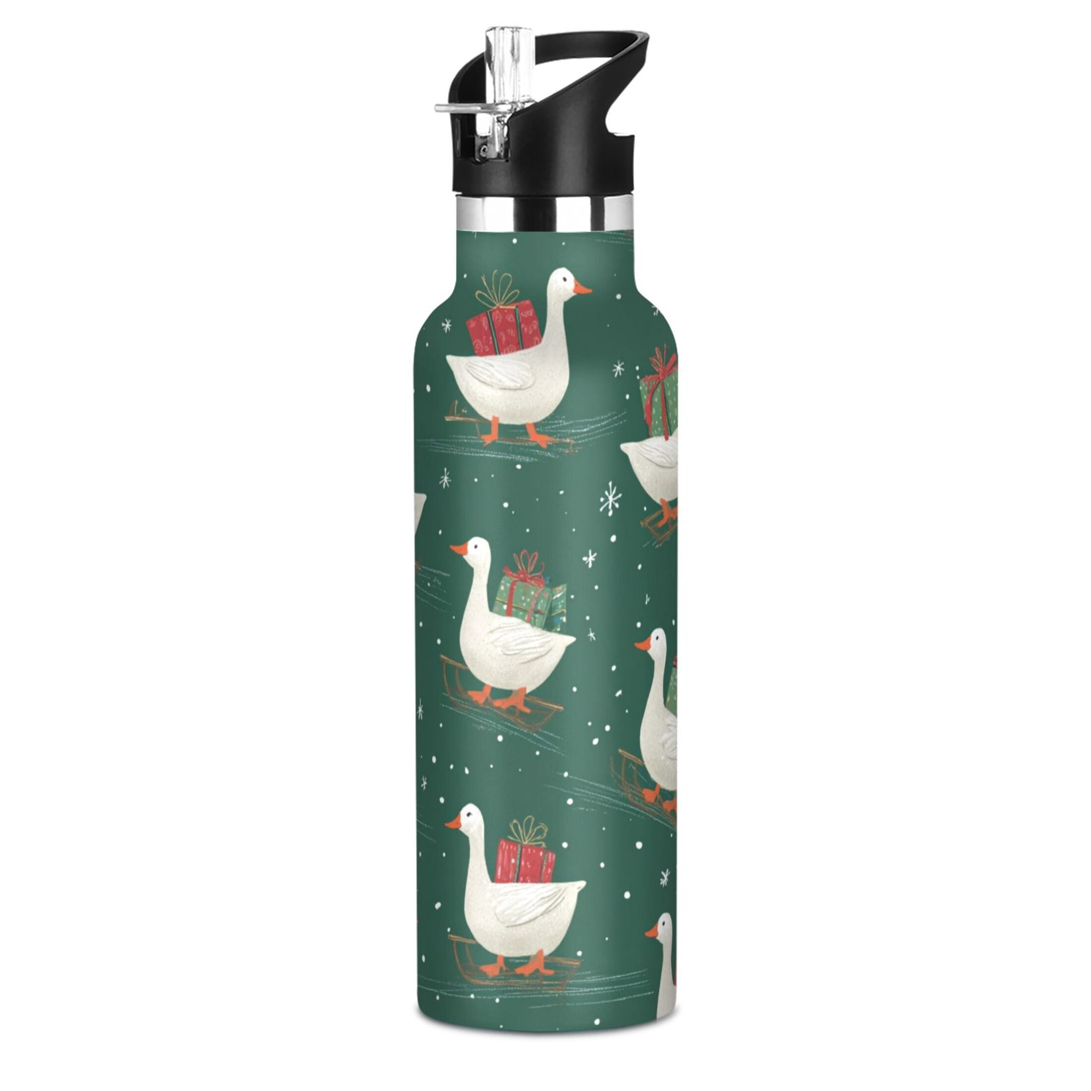 Kids Insulated Stainless Steel Sports Water Bottle 600ml (20oz) White Goose Carrying Christmas Gift