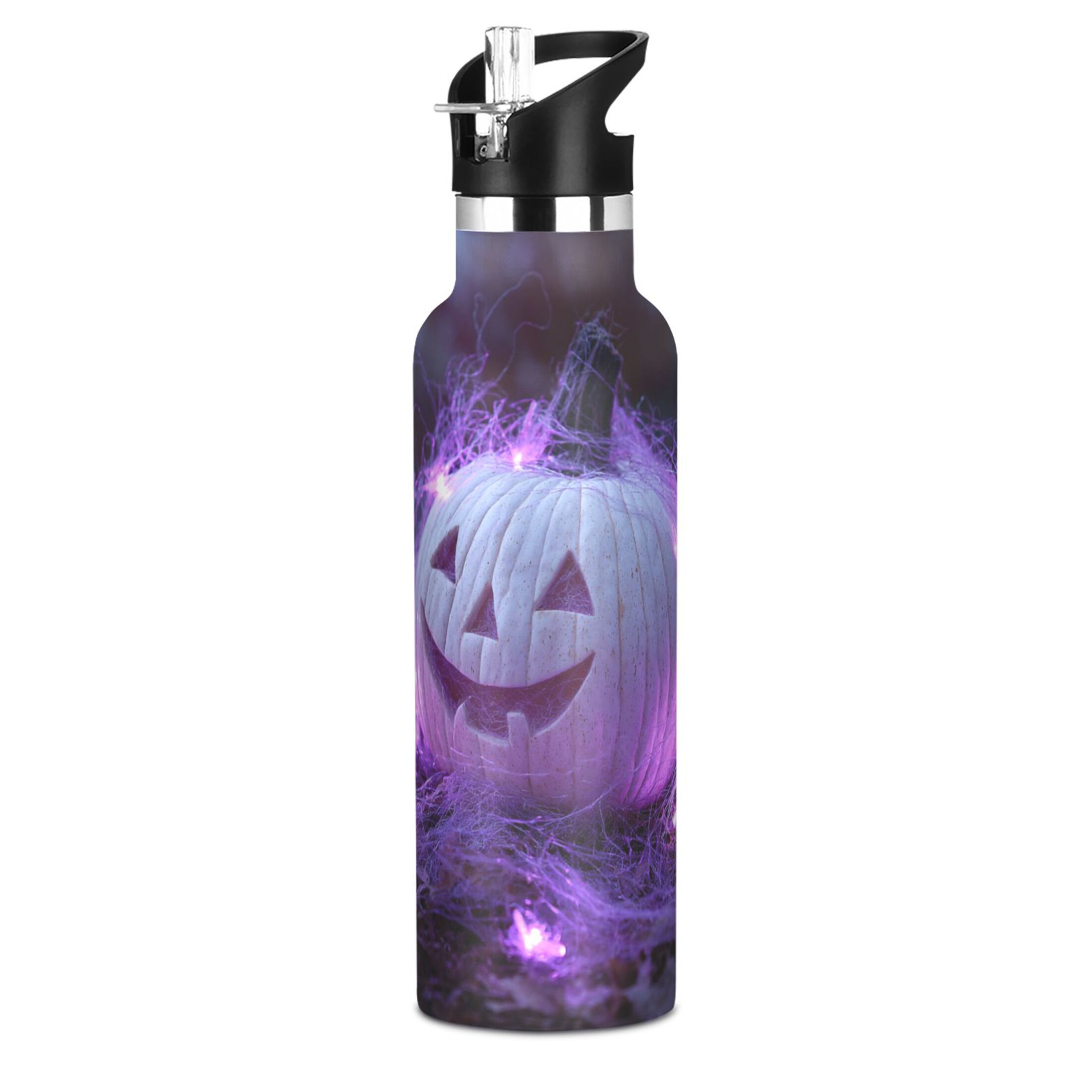 Kids Insulated Stainless Steel Sports Water Bottle 600ml (20oz) White Pumpkin