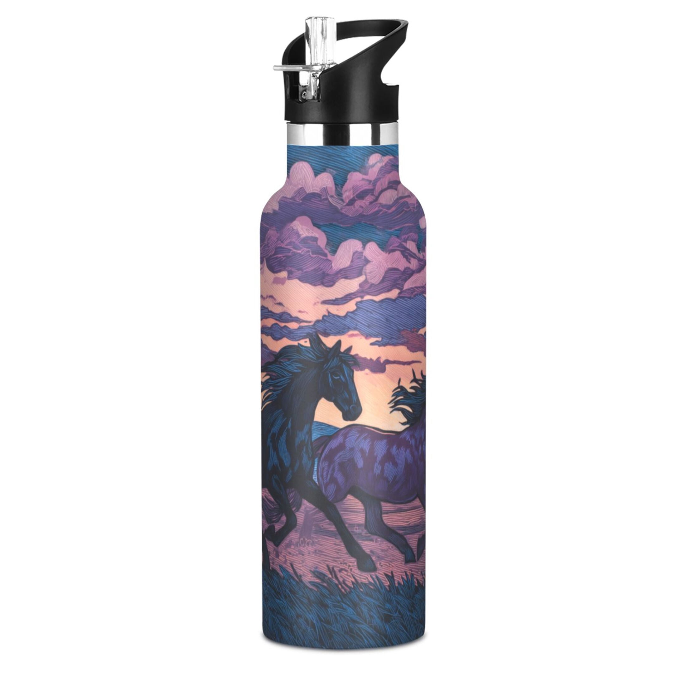 Kids Insulated Stainless Steel Sports Water Bottle 600ml (20oz) Wild Horses Running
