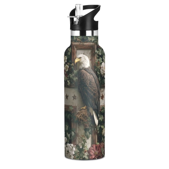 Kids Insulated Stainless Steel Sports Water Bottle 600ml (20oz) Wreath and Bald Eagle